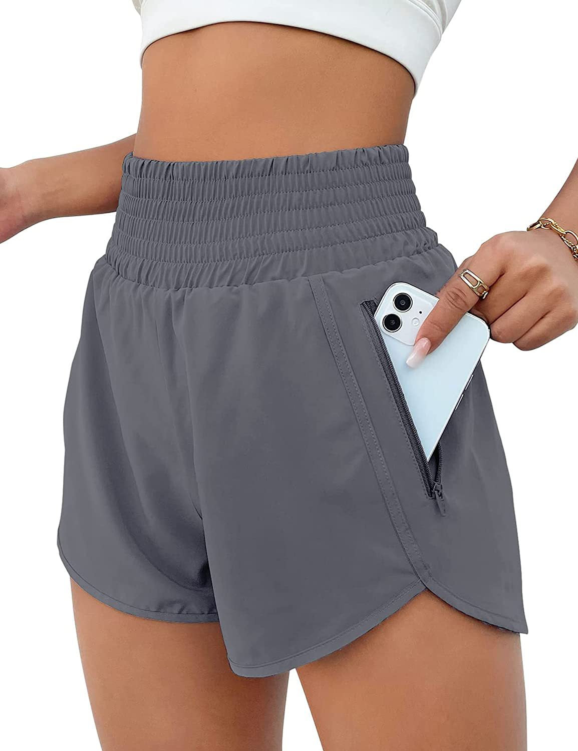 Shorts Deportivos Mujer Cintura Alta Tela Elástica Anti-Exposición S-XXXL | Women High Waist Sport Shorts