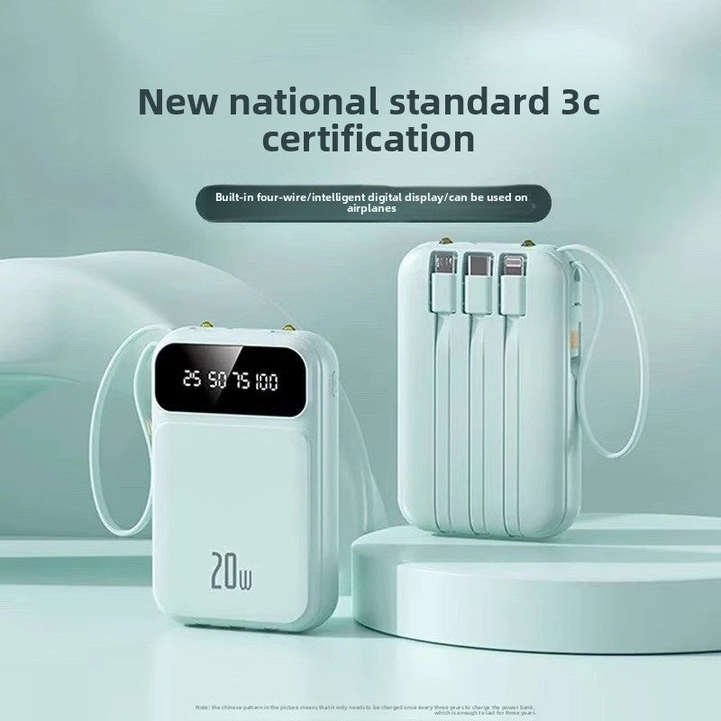 Banco de Energía Portátil 10000mAh con Cables Integrados – Carga Rápida PD 3.0