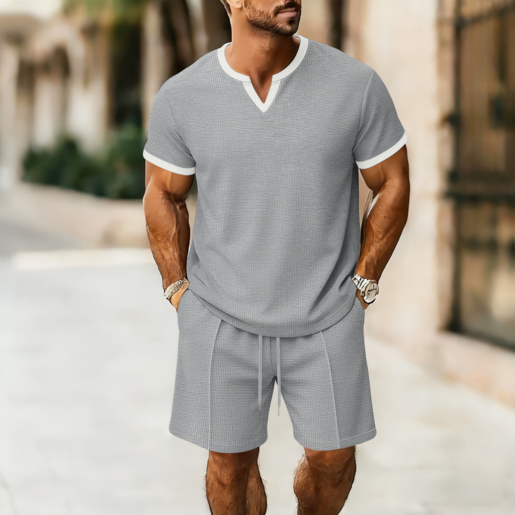 Conjunto Deportivo Hombre Camiseta Cuello V + Shorts Textura Waffle – S a XXXL