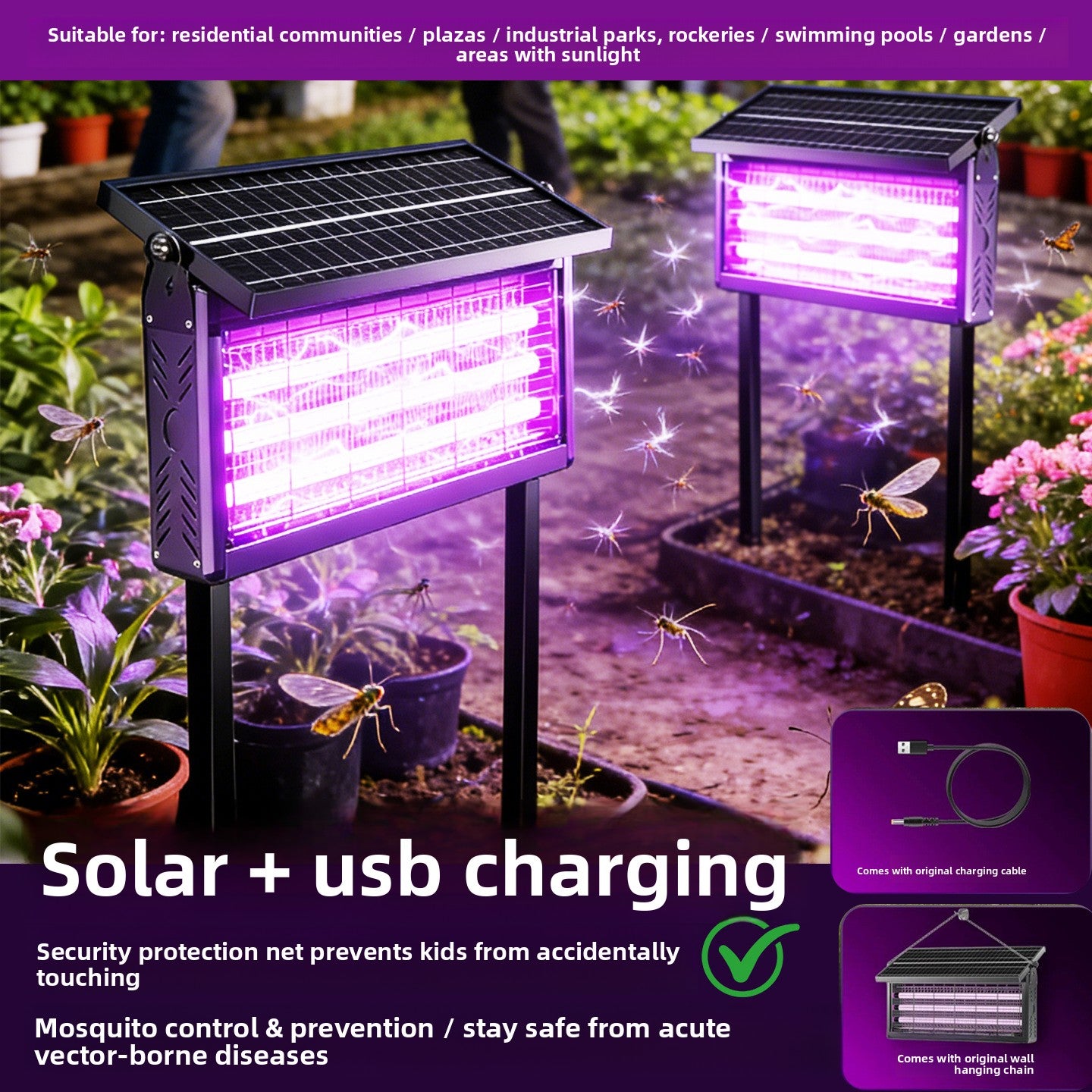 Lámpara Antimosquitos Solar | IP65 | Sensor Automático | Jardines y Exteriores