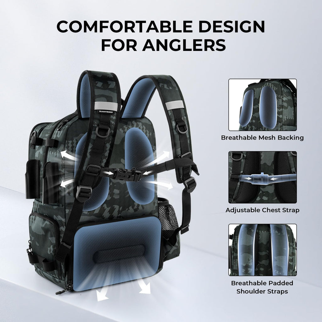 KastKing BaitSpace Mochila de Pesca 50L | Sistema Intercambiable, 2 Soportes para Cañas