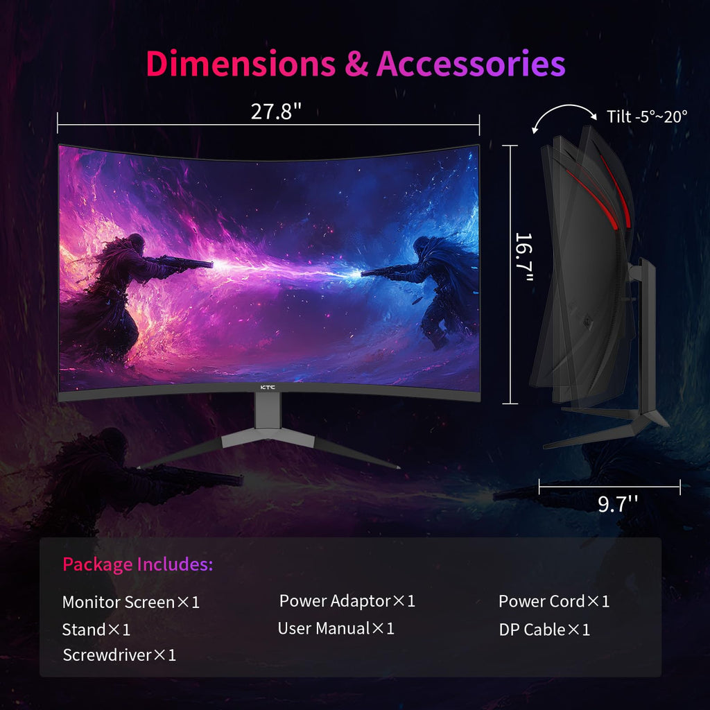 KTC Monitor Curvo Gaming – QHD 2K | 15.6" a 34" | 60Hz a 400Hz | HVA IPS VA | HDR