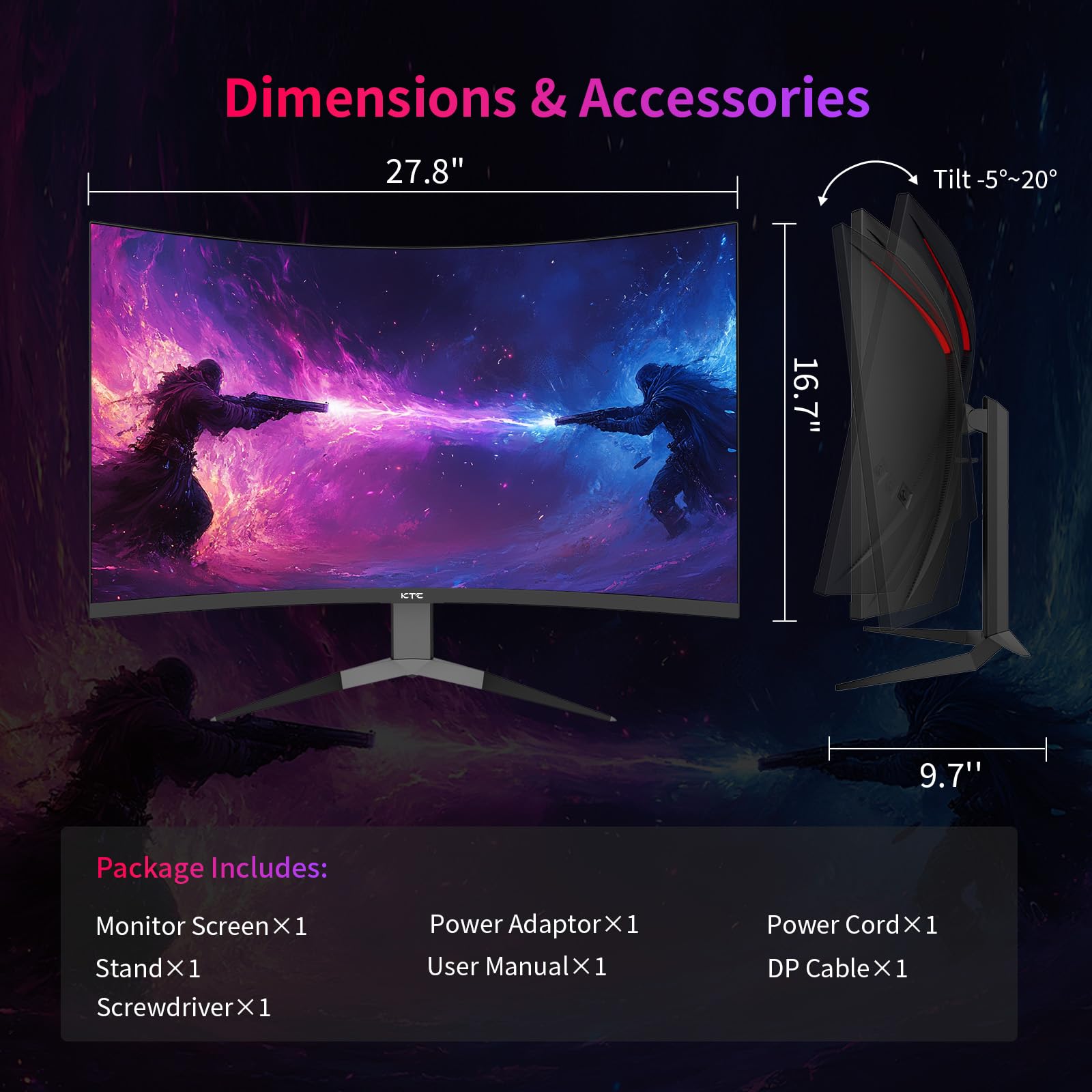 KTC Monitor Curvo Gaming – QHD 2K | 15.6" a 34" | 60Hz a 400Hz | HVA IPS VA | HDR