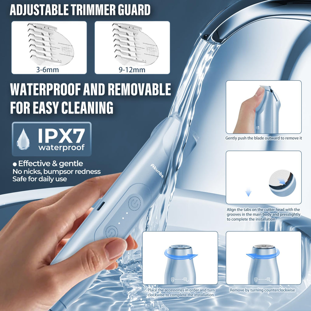 Akunbem Afeitadora Eléctrica 2 en 1 | Doble Cabezal, IPX7, Cuchilla Cerámica