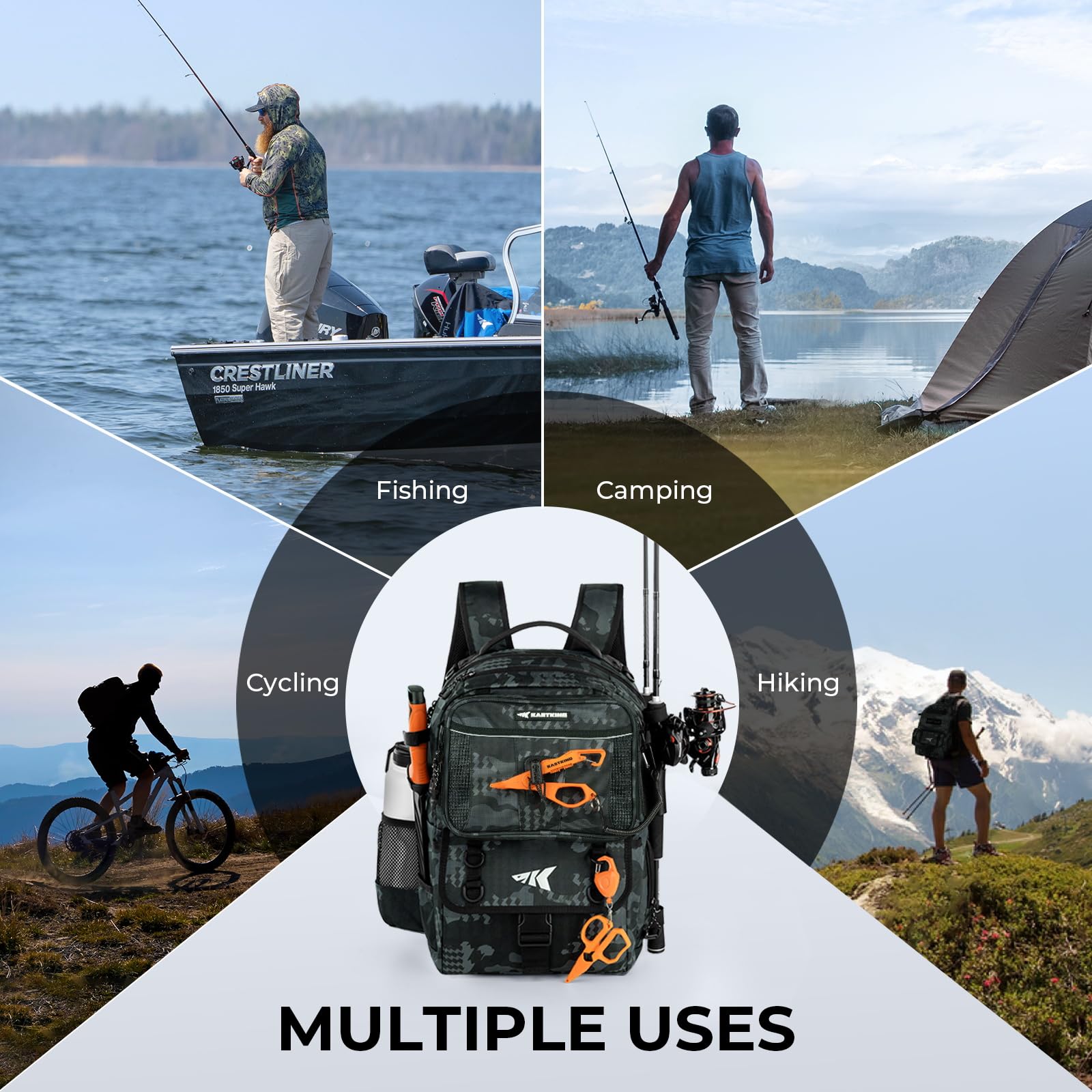 KastKing BaitSpace Mochila de Pesca 50L | Sistema Intercambiable, 2 Soportes para Cañas