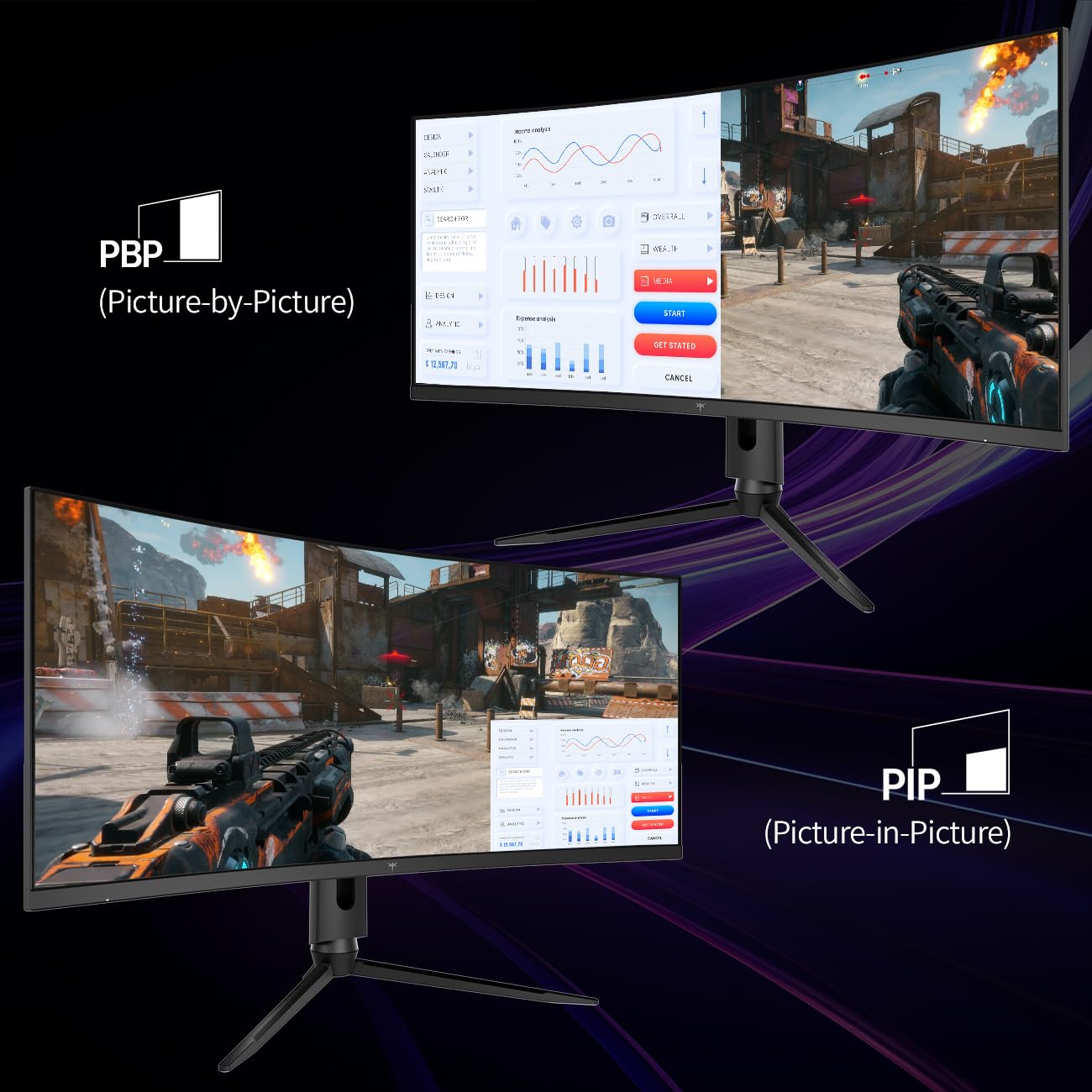 KTC Monitor Curvo Gaming – QHD 2K | 15.6" a 34" | 60Hz a 400Hz | HVA IPS VA | HDR