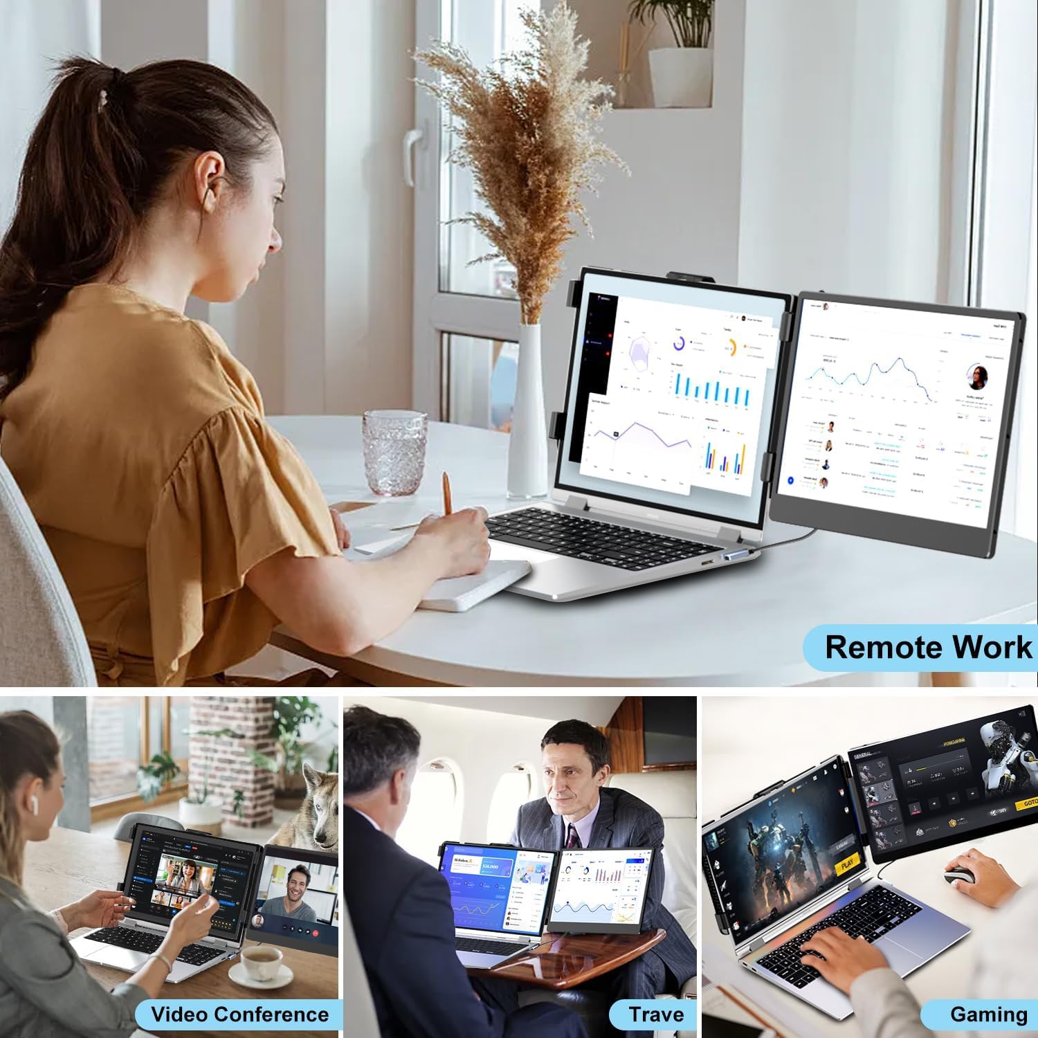 Laptop Screen Extender | 14" to 15.6" | FHD 1080P IPS | Dual & Triple Screen | USB-C HDMI