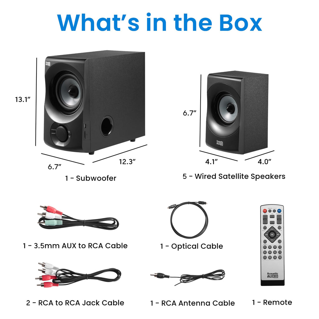 Acoustic Audio AA5170 Sistema de Bocinas Bluetooth 5.1 para Cine en Casa 700W con Subwoofer