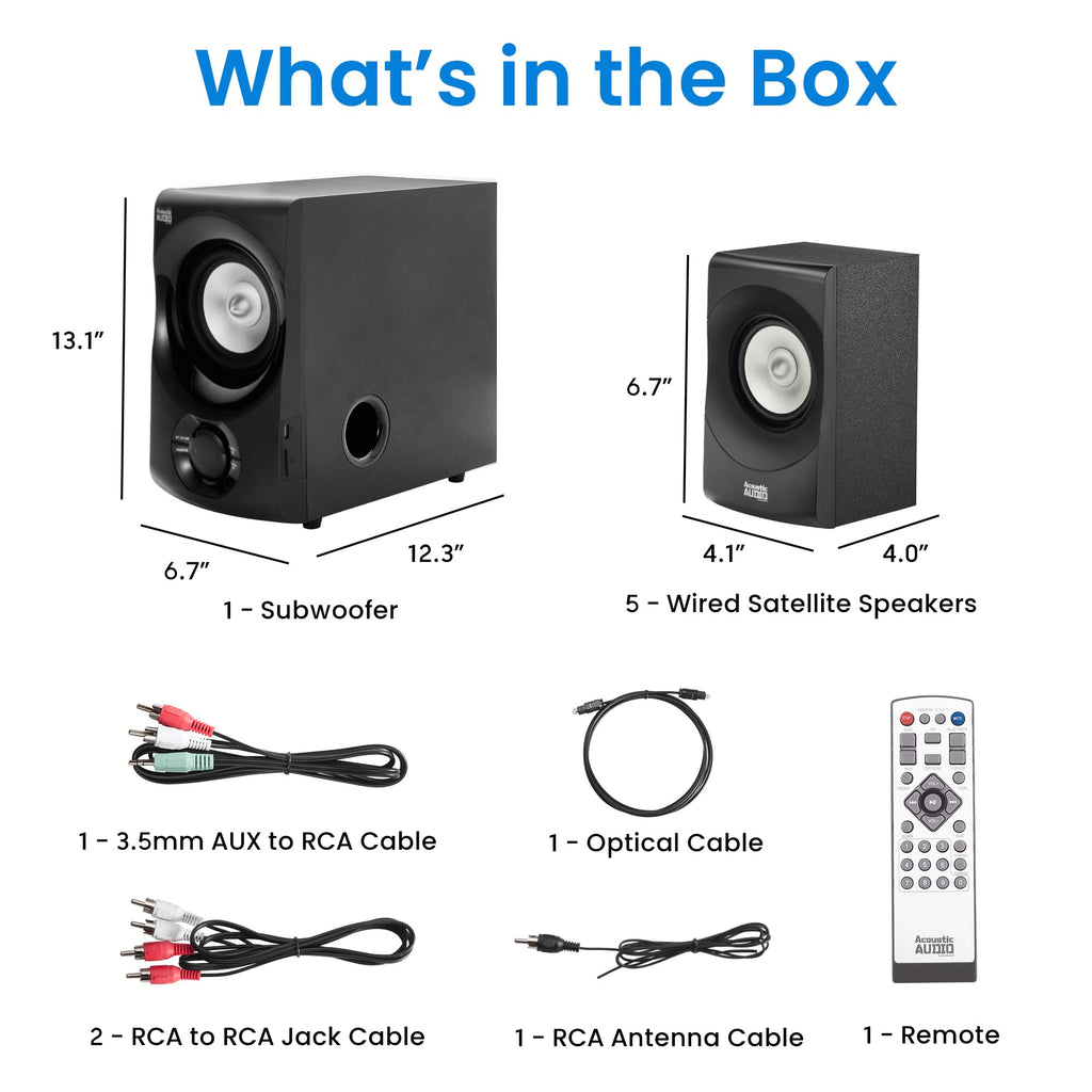 Acoustic Audio AA5170 Sistema de Bocinas Bluetooth 5.1 para Cine en Casa 700W con Subwoofer