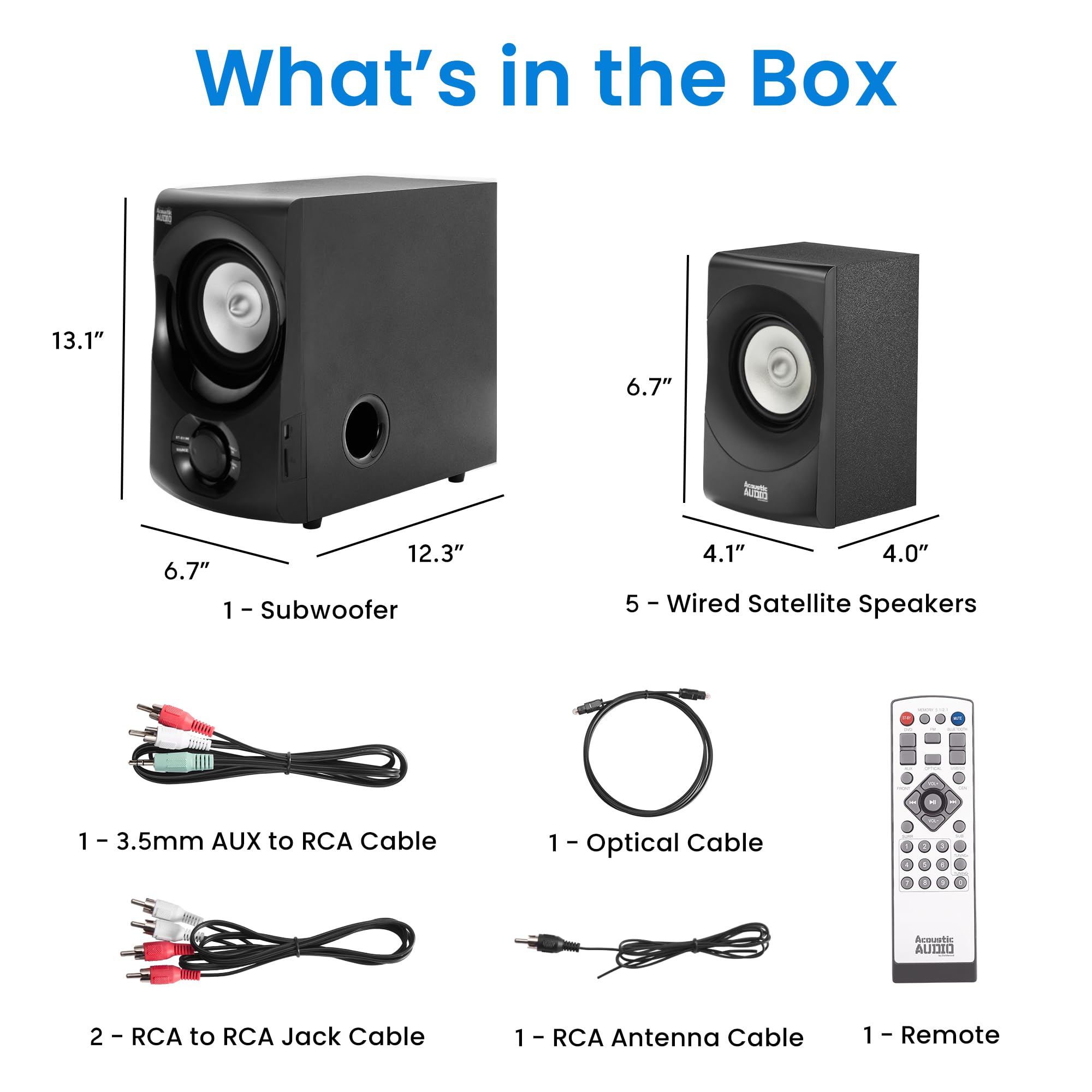 Acoustic Audio AA5170 Sistema de Bocinas Bluetooth 5.1 para Cine en Casa 700W con Subwoofer