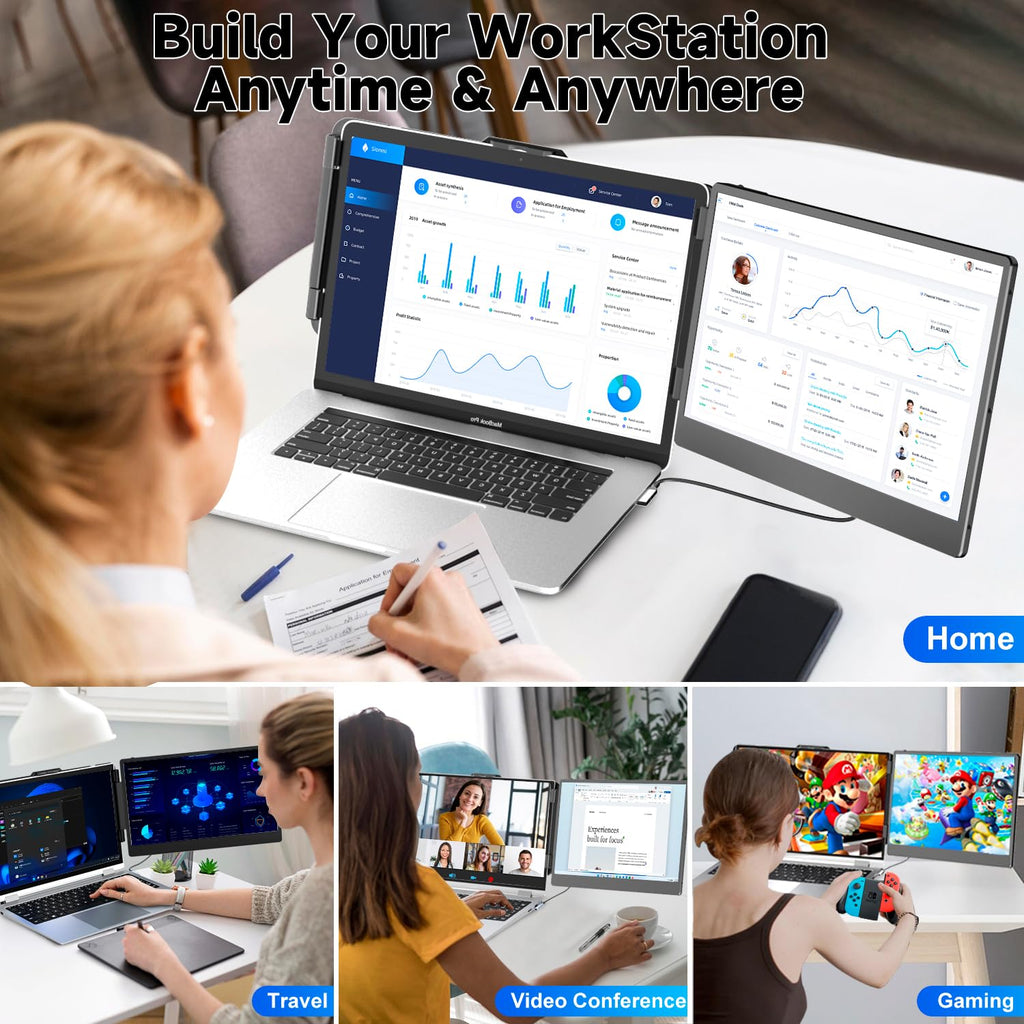 Laptop Screen Extender | 14" to 15.6" | FHD 1080P IPS | Dual & Triple Screen | USB-C HDMI