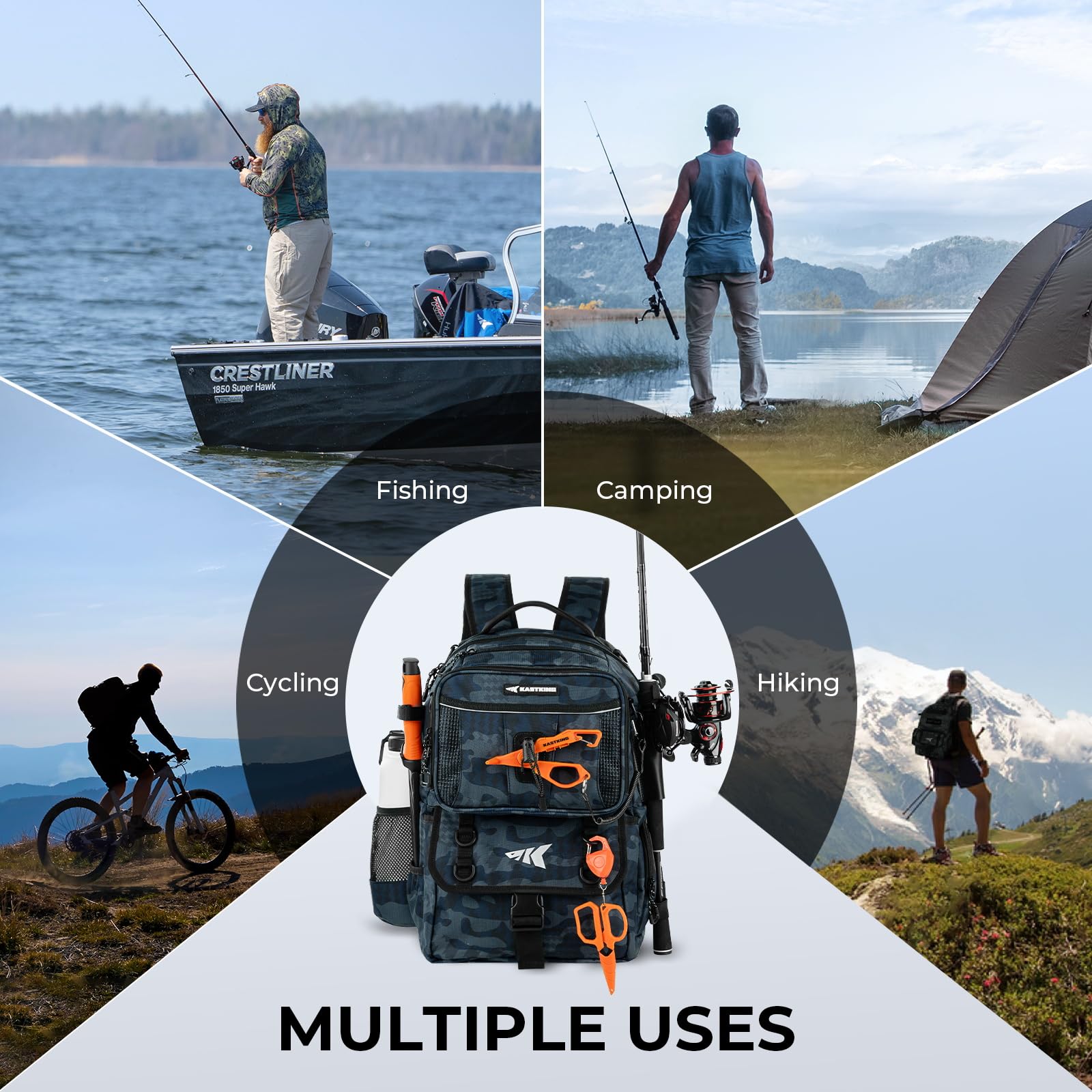 KastKing BaitSpace Mochila de Pesca 50L | Sistema Intercambiable, 2 Soportes para Cañas