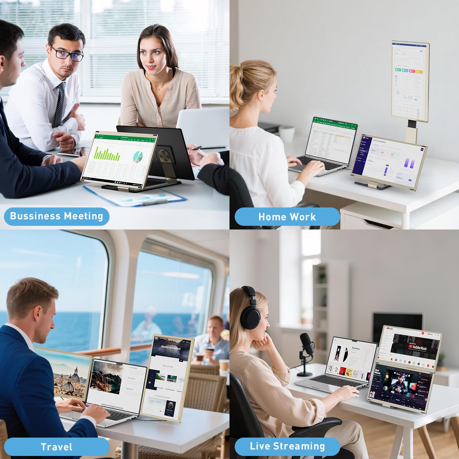 Laptop Screen Extender | 14" to 15.6" | FHD 1080P IPS | Dual & Triple Screen | USB-C HDMI
