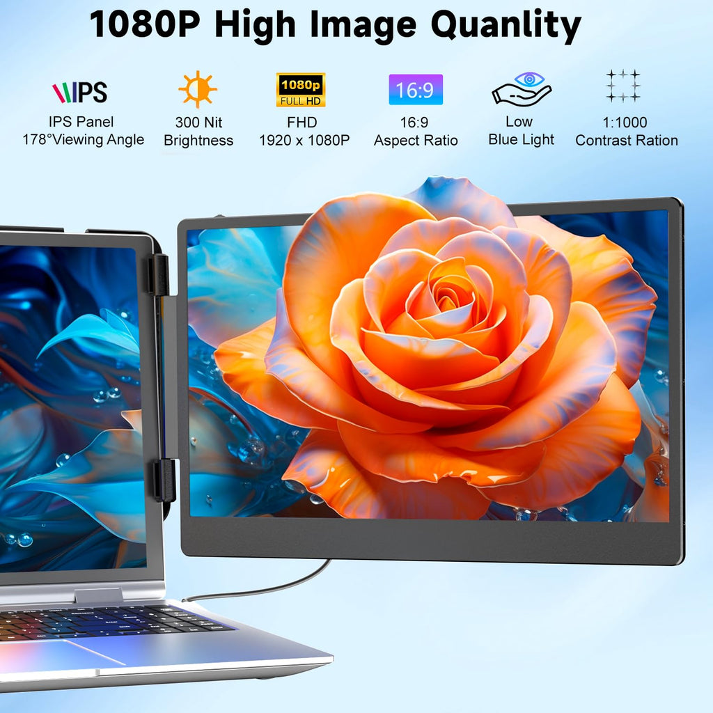 Laptop Screen Extender | 14" to 15.6" | FHD 1080P IPS | Dual & Triple Screen | USB-C HDMI