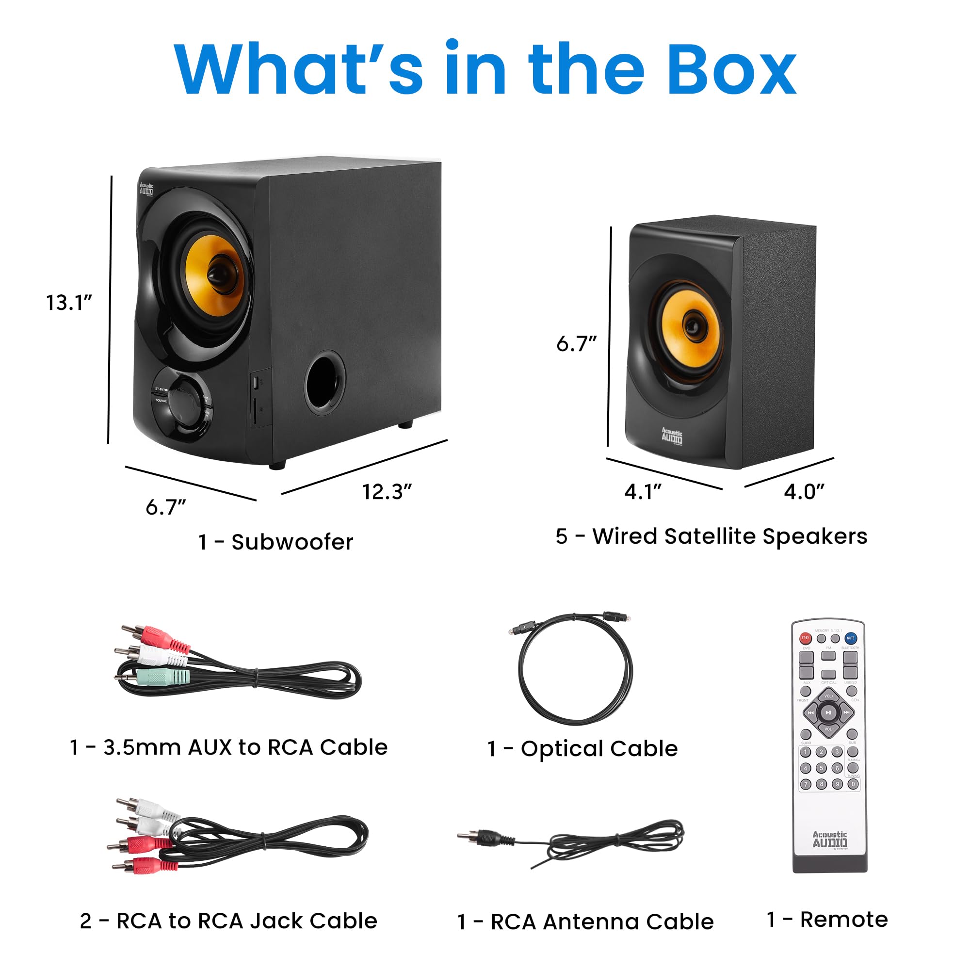 Acoustic Audio AA5170 Sistema de Bocinas Bluetooth 5.1 para Cine en Casa 700W con Subwoofer