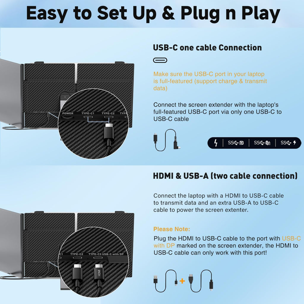 Laptop Screen Extender | 14" to 15.6" | FHD 1080P IPS | Dual & Triple Screen | USB-C HDMI
