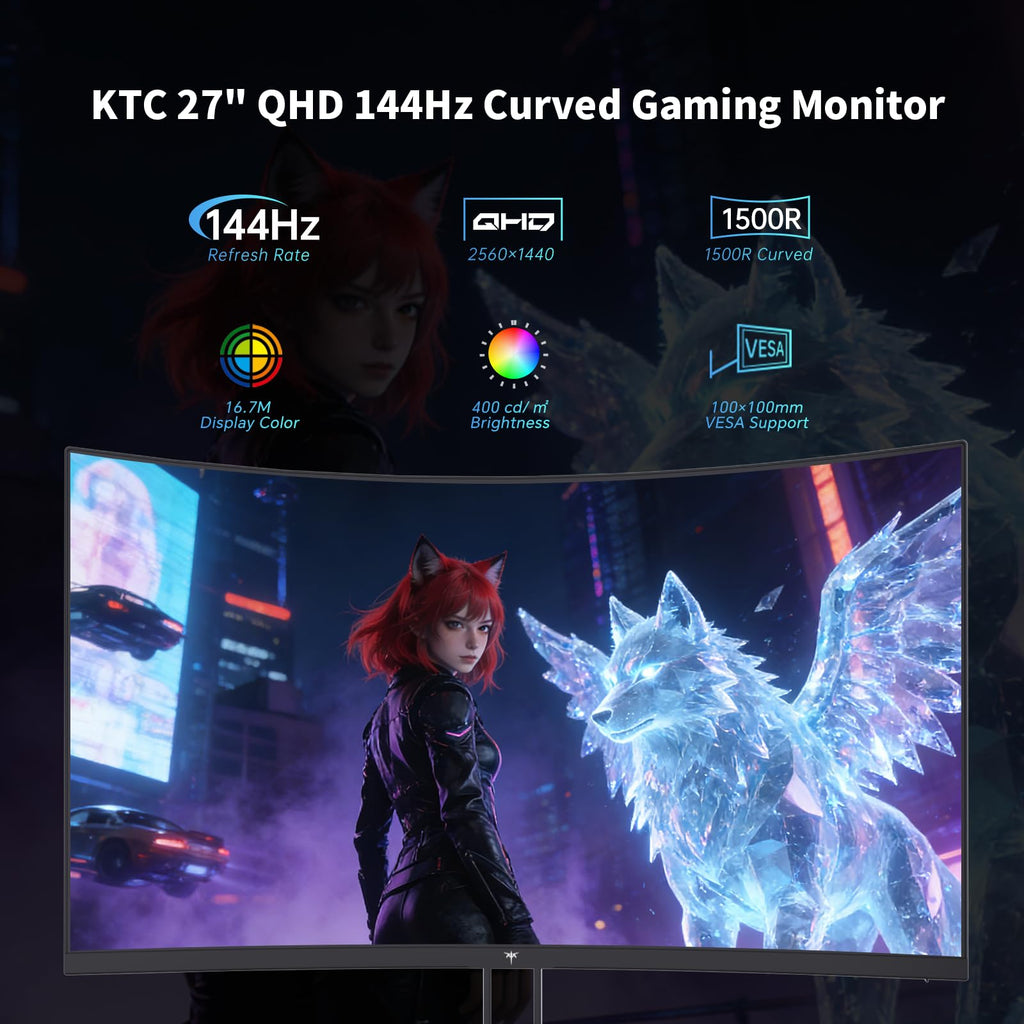 KTC Monitor Curvo Gaming – QHD 2K | 15.6" a 34" | 60Hz a 400Hz | HVA IPS VA | HDR
