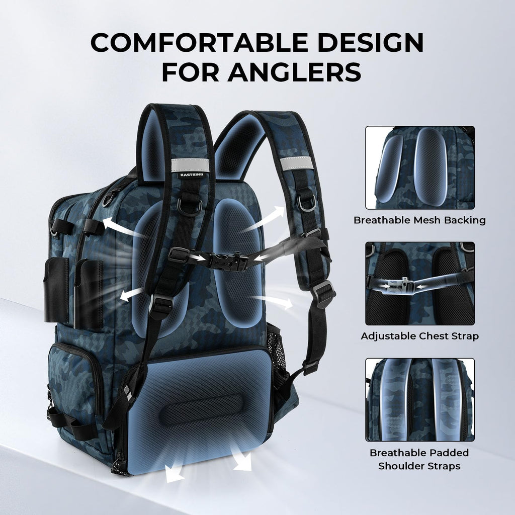 KastKing BaitSpace Mochila de Pesca 50L | Sistema Intercambiable, 2 Soportes para Cañas