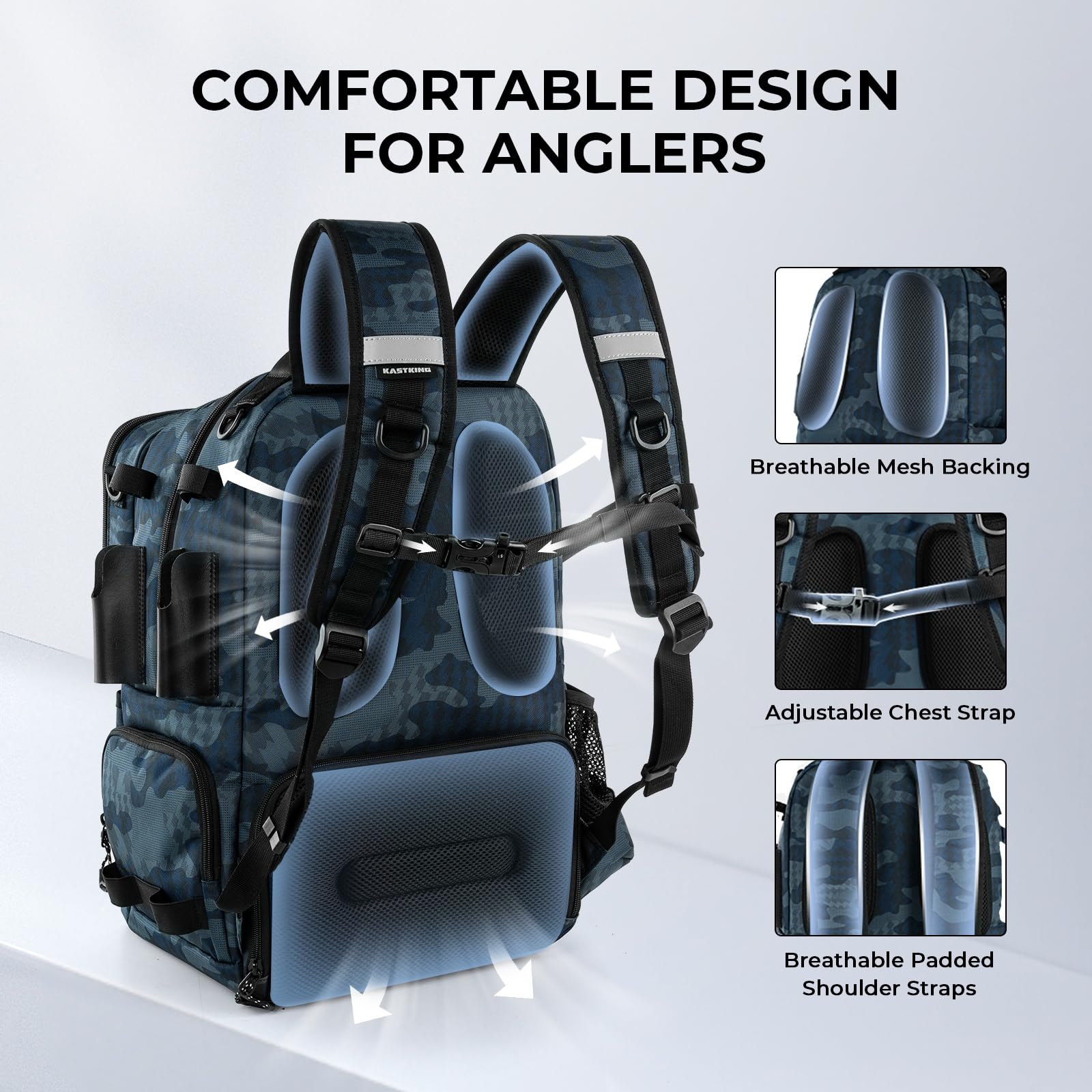 KastKing BaitSpace Mochila de Pesca 50L | Sistema Intercambiable, 2 Soportes para Cañas