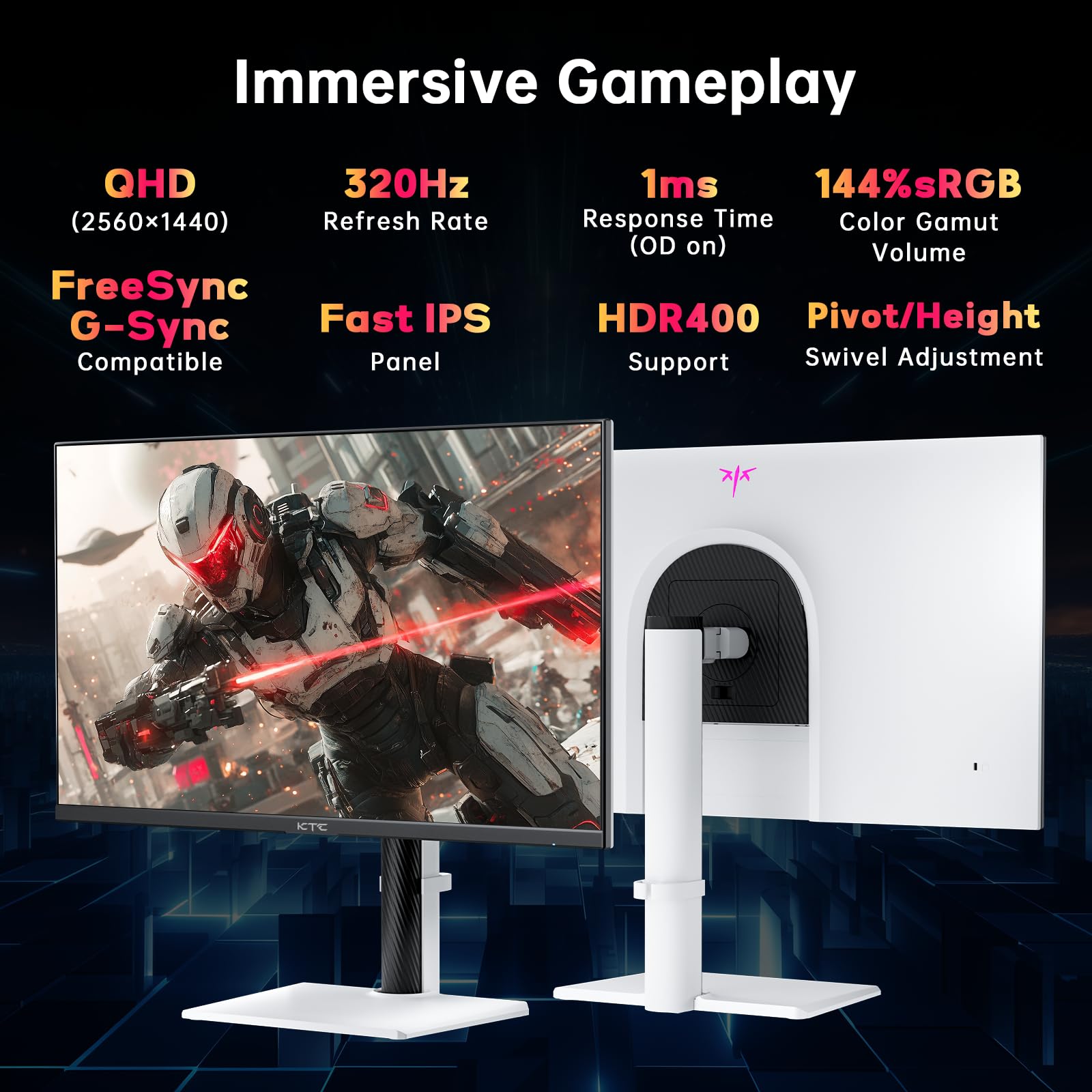 KTC Monitor Curvo Gaming – QHD 2K | 15.6" a 34" | 60Hz a 400Hz | HVA IPS VA | HDR