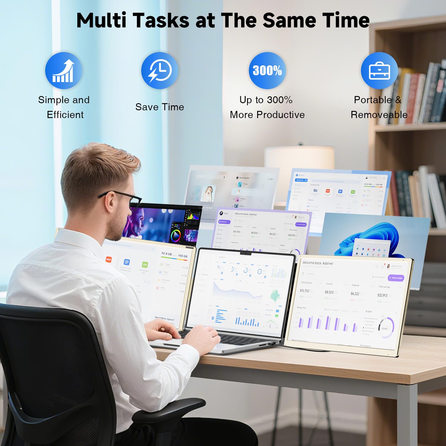Laptop Screen Extender | 14" to 15.6" | FHD 1080P IPS | Dual & Triple Screen | USB-C HDMI