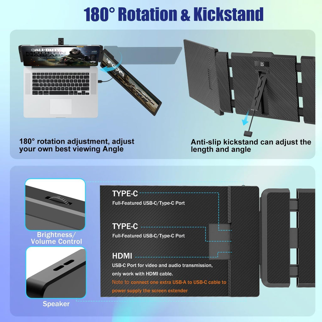 Laptop Screen Extender | 14" to 15.6" | FHD 1080P IPS | Dual & Triple Screen | USB-C HDMI