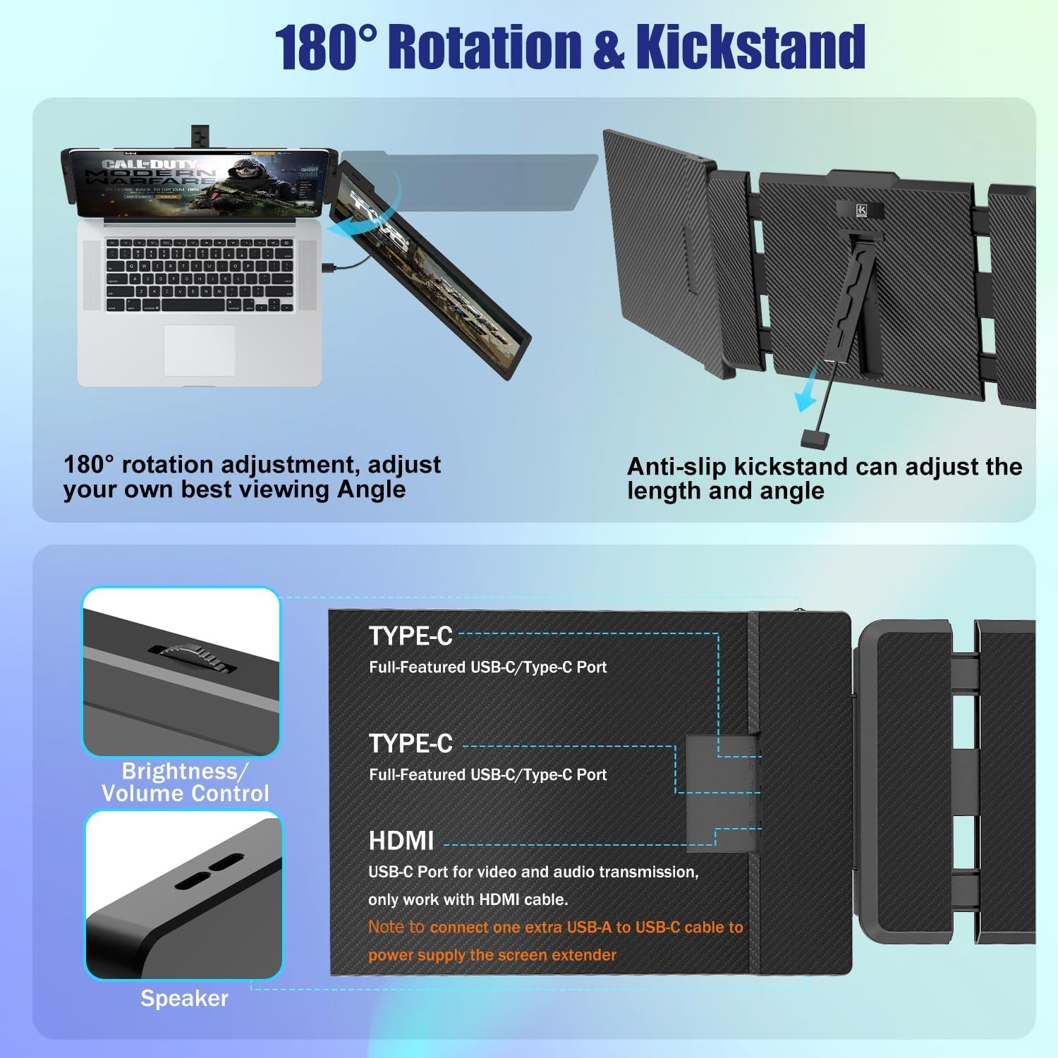 Laptop Screen Extender | 14" to 15.6" | FHD 1080P IPS | Dual & Triple Screen | USB-C HDMI