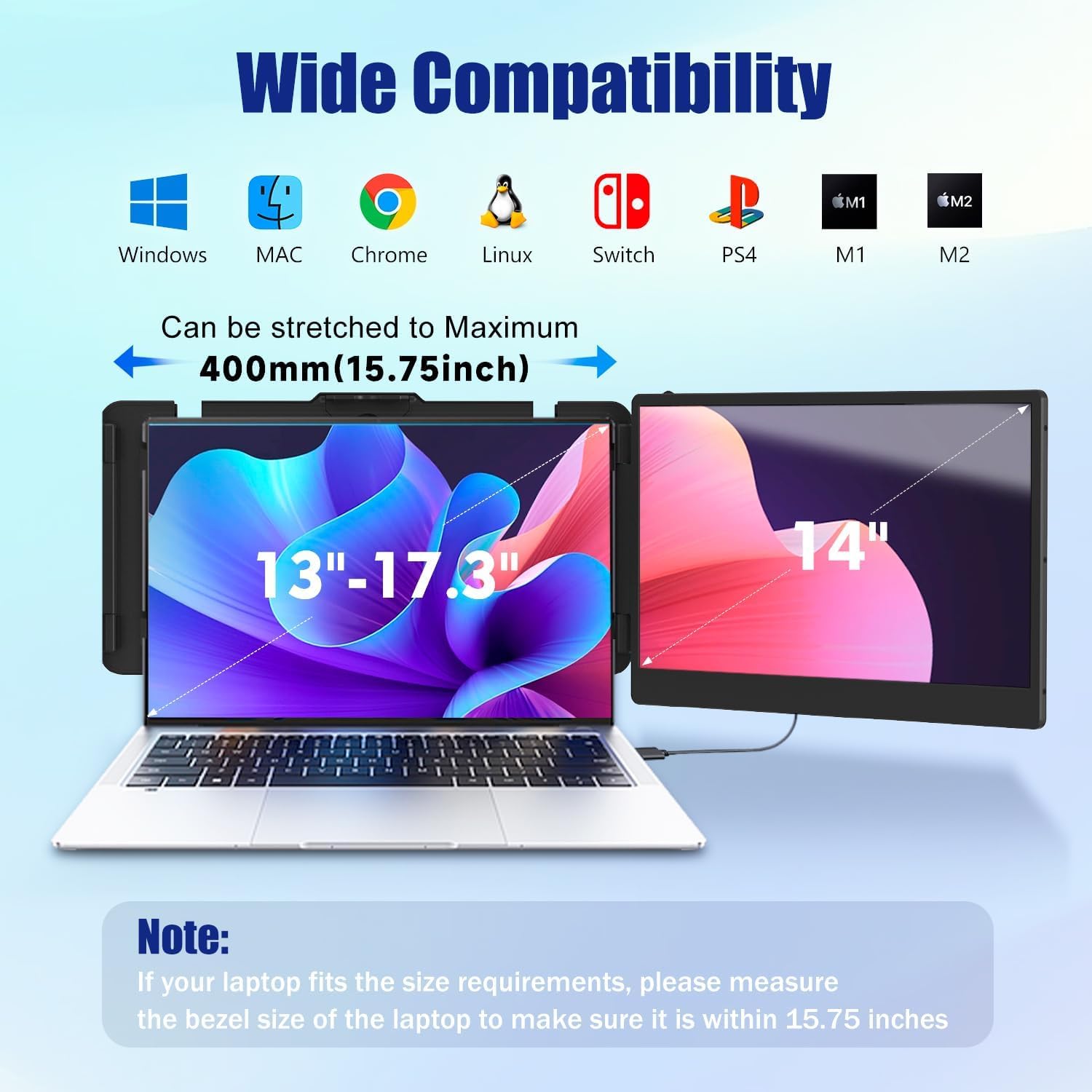 Laptop Screen Extender | 14" to 15.6" | FHD 1080P IPS | Dual & Triple Screen | USB-C HDMI