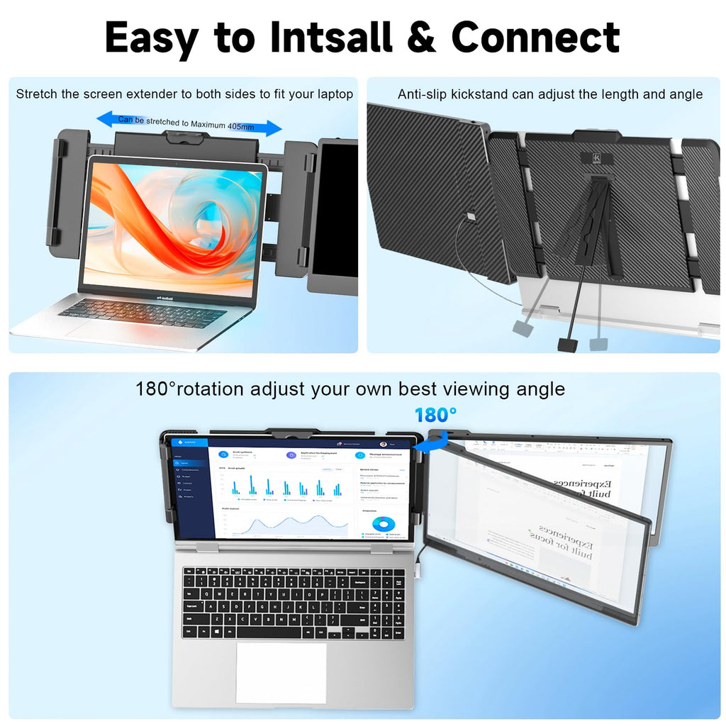 Laptop Screen Extender | 14" to 15.6" | FHD 1080P IPS | Dual & Triple Screen | USB-C HDMI