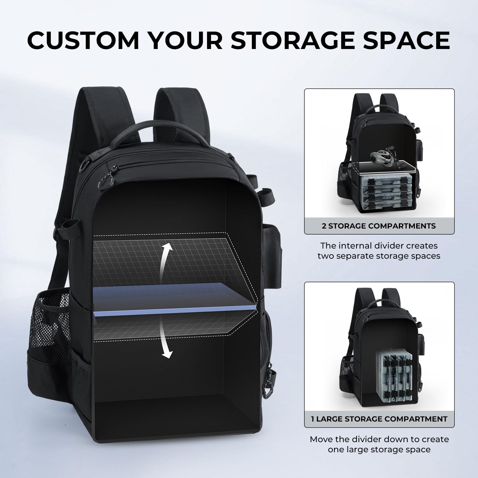 KastKing BaitSpace Mochila de Pesca 50L | Sistema Intercambiable, 2 Soportes para Cañas