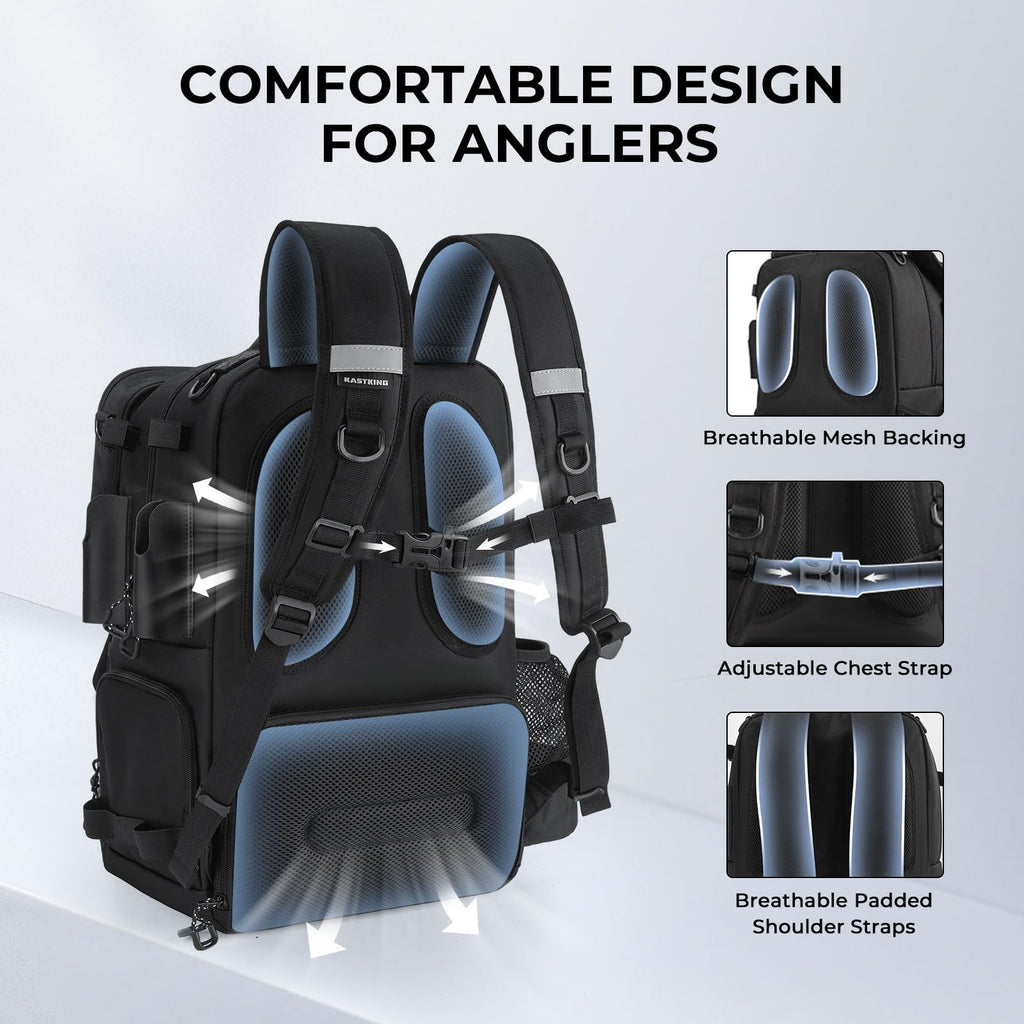 KastKing BaitSpace Mochila de Pesca 50L | Sistema Intercambiable, 2 Soportes para Cañas
