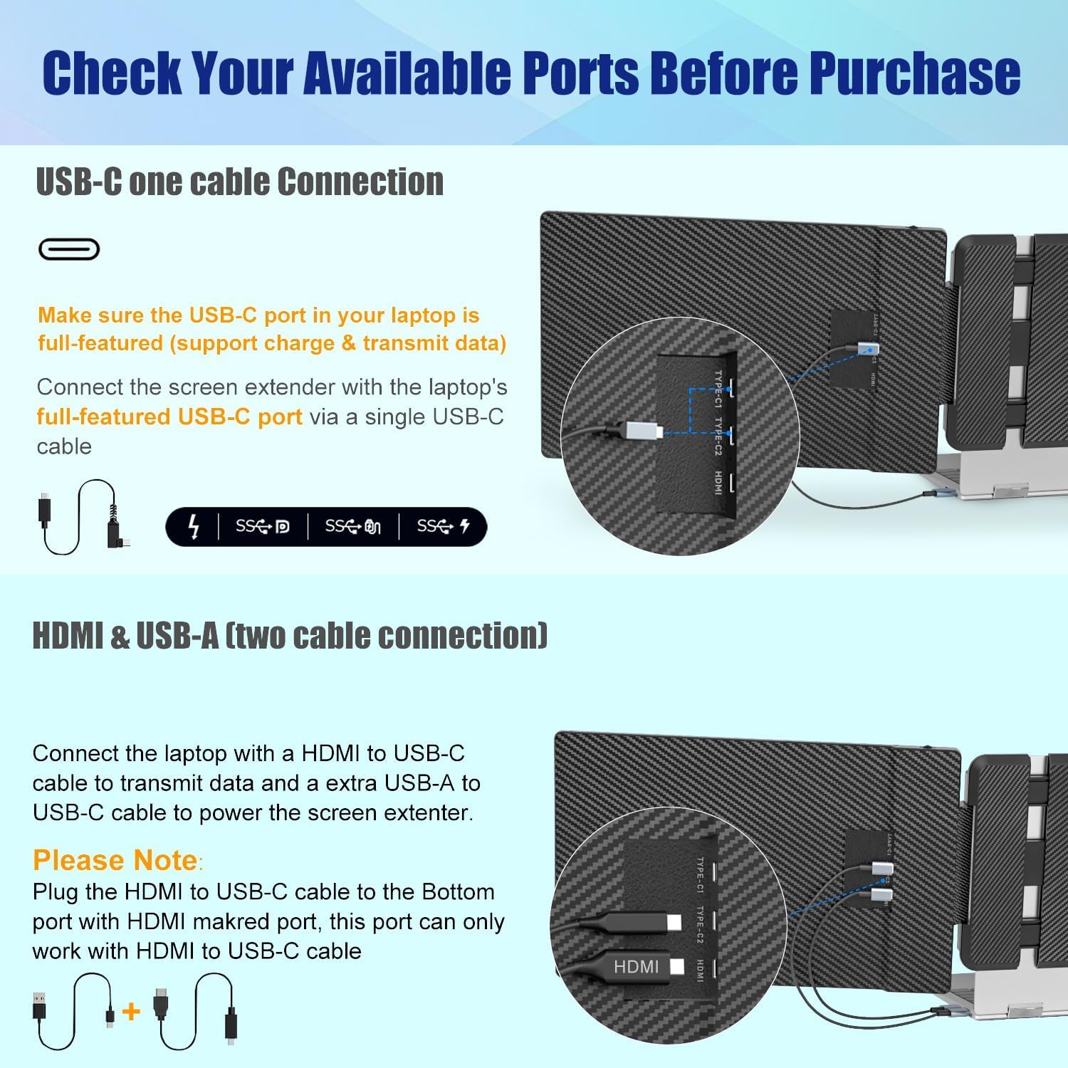 Laptop Screen Extender | 14" to 15.6" | FHD 1080P IPS | Dual & Triple Screen | USB-C HDMI