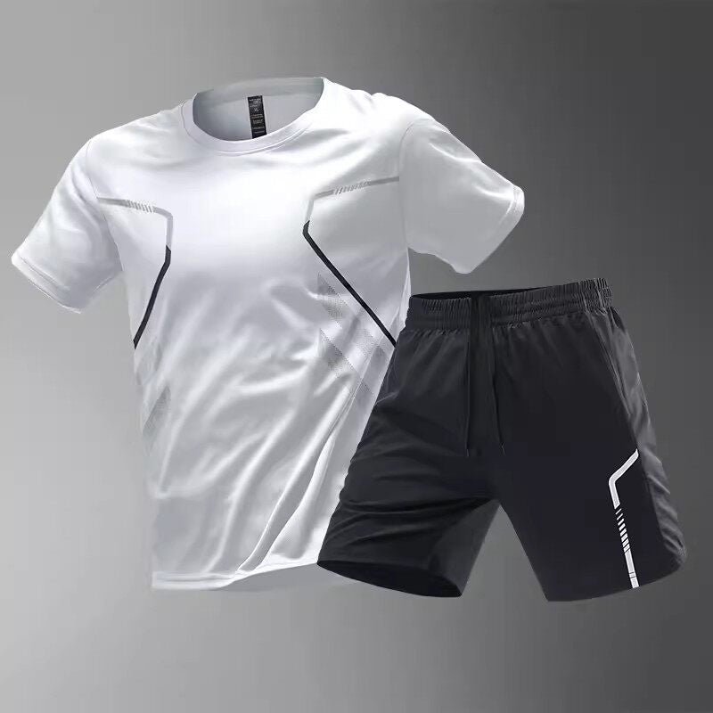 Conjunto Deportivo Hombre Seda de Hielo Camiseta + Shorts Secado Rápido 3 Colores M-5XL | Men's Ice Silk Quick-Dry Sports T-Shirt & Shorts Set