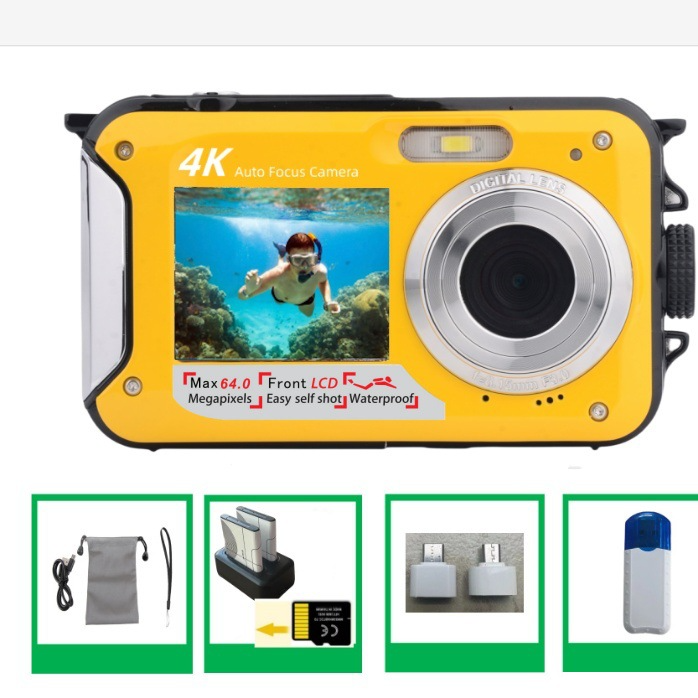 Cámara Digital 4K Dual Screen Resistente al Agua – 64MP, Autofocus, Zoom 16x, Hasta 128GB