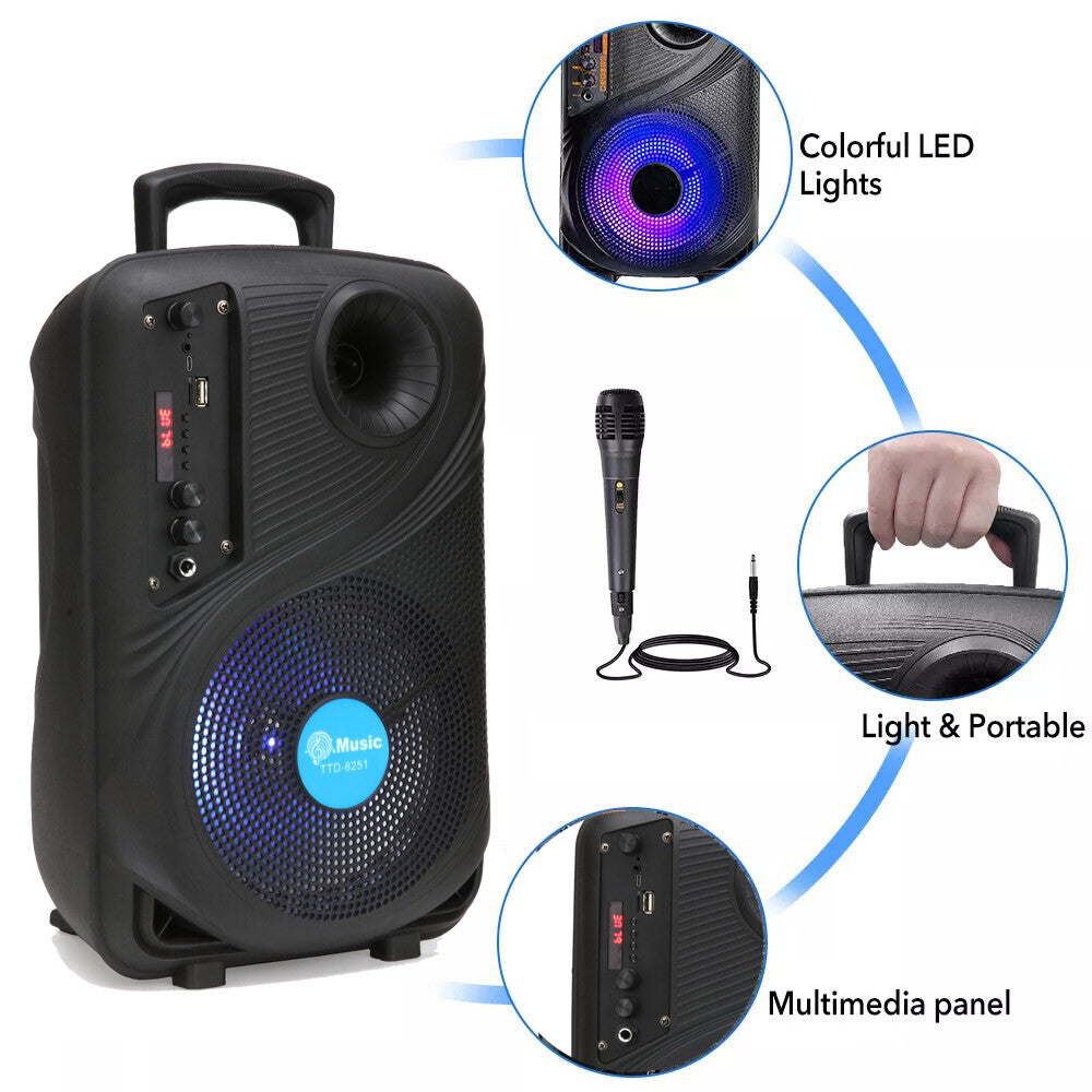 Altavoz Bluetooth 8" Subwoofer con Karaoke, Luces LED y TWS – ALTSON