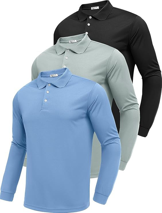 Polo Manga Larga Hombre Secado Rápido – Slim Fit, 95% Poliéster, S a XXXL