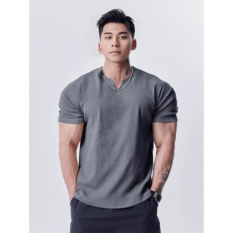 Camiseta Deportiva Casual de Manga Corta para Hombre – Cuello V o Redondo, M a XXXL