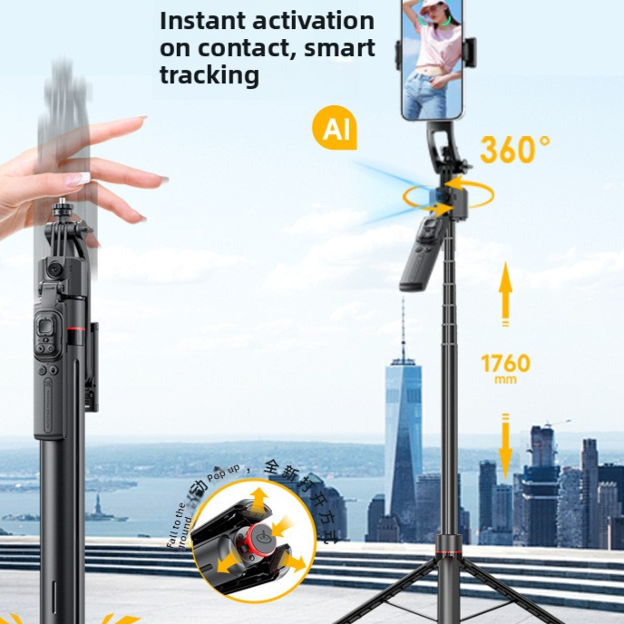 Palo Selfie Gimbal Bluetooth con Trípode Automático y Seguimiento Facial IA – 1.76m