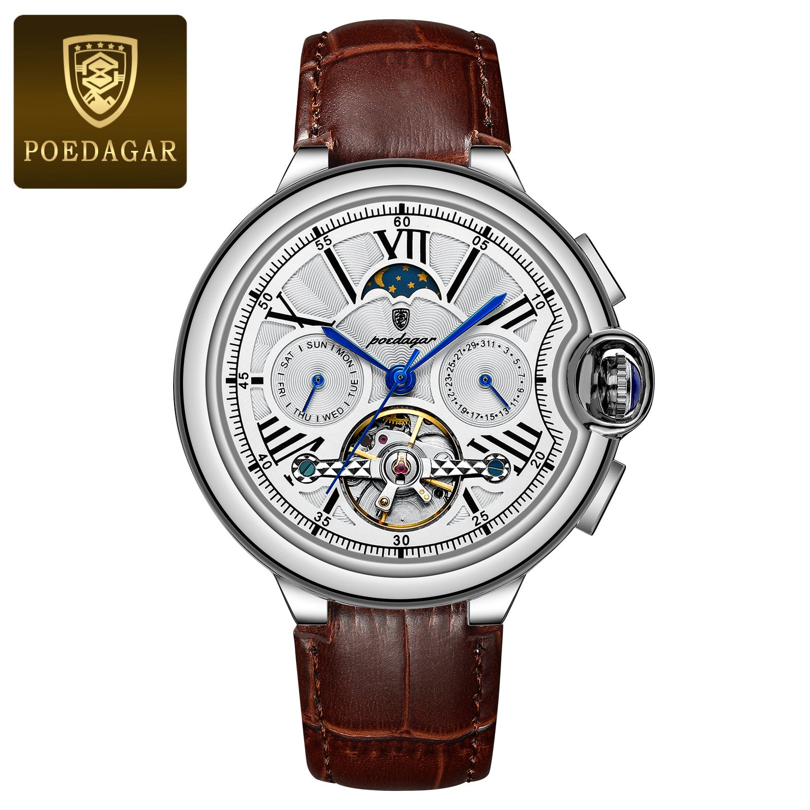 Reloj Mecánico Automático Tourbillon con Fase Lunar – Cristal Zafiro, 50m, 4 Colores