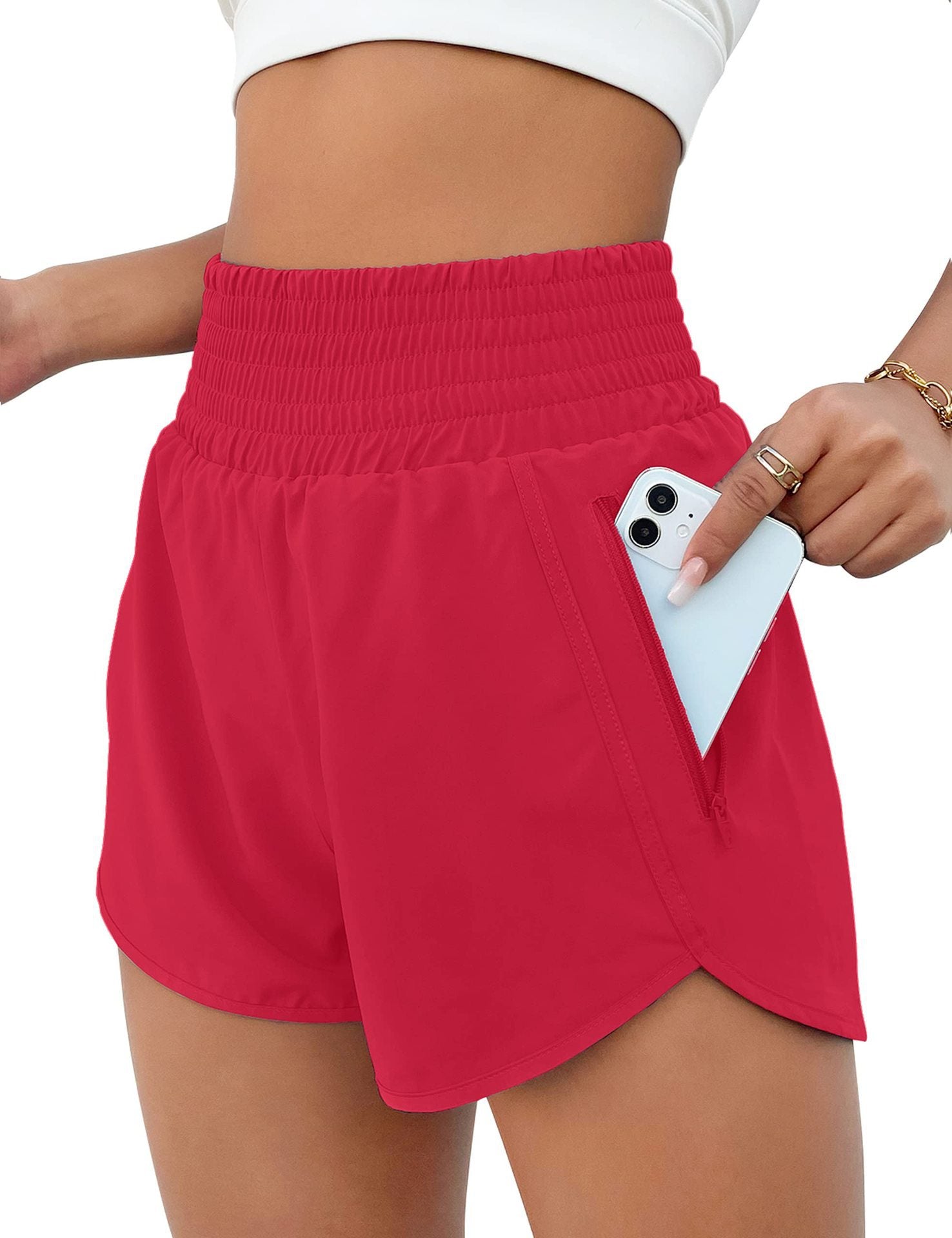 Shorts Deportivos Mujer Cintura Alta Tela Elástica Anti-Exposición S-XXXL | Women High Waist Sport Shorts