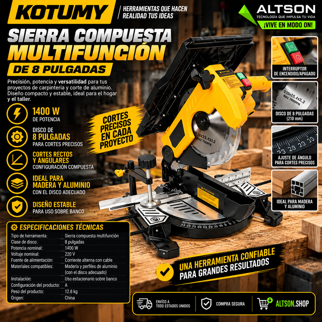 8-Inch Multifunction Compound Saw | 1400W | 220V