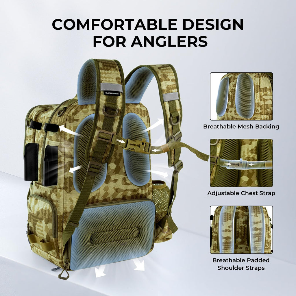 KastKing BaitSpace Mochila de Pesca 50L | Sistema Intercambiable, 2 Soportes para Cañas