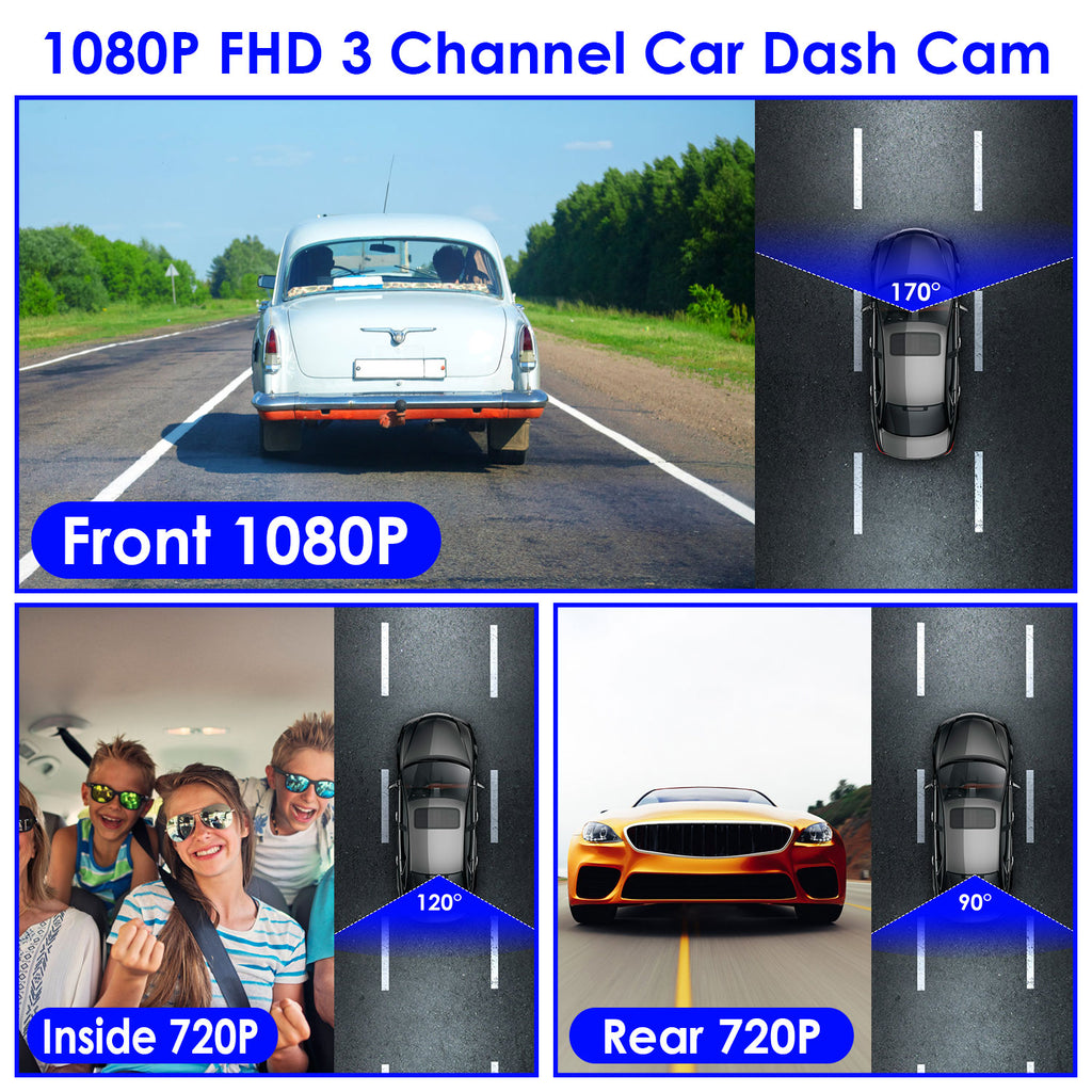 Cámara de Auto 3 Canales ALTSON — FHD 1080P WiFi con Tarjeta 64GB Incluida
