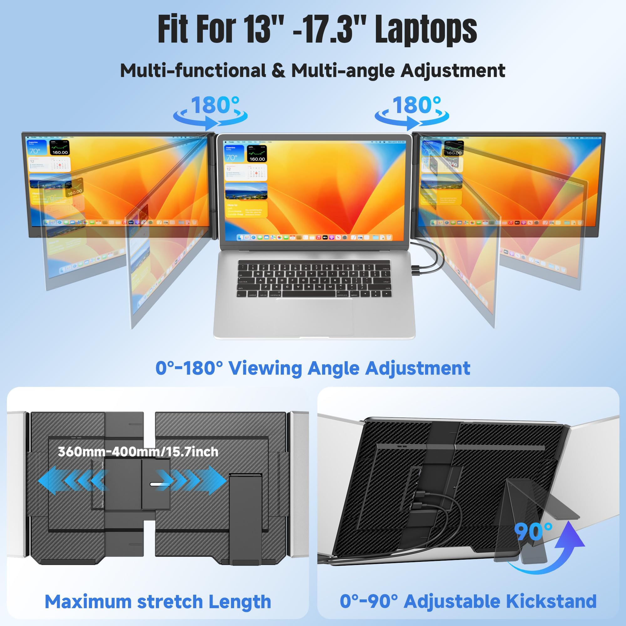 Laptop Screen Extender | 14" to 15.6" | FHD 1080P IPS | Dual & Triple Screen | USB-C HDMI