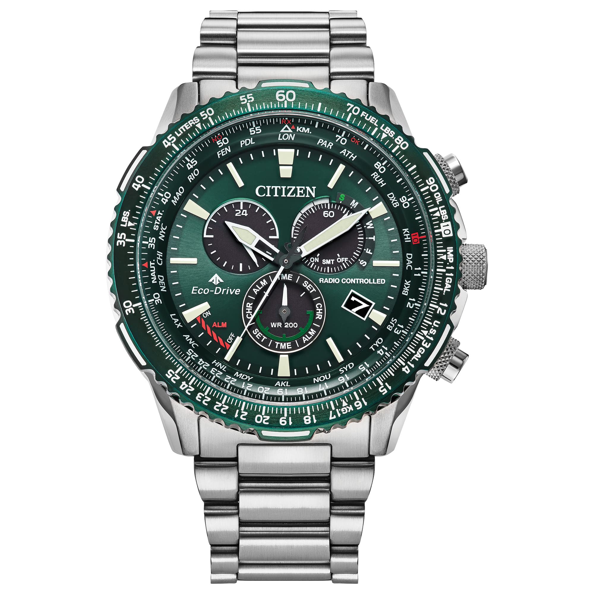 Citizen Eco-Drive Pilot Chronograph — Reloj con Tiempo Atómico, Cristal de Zafiro y 200m Resistencia al Agua