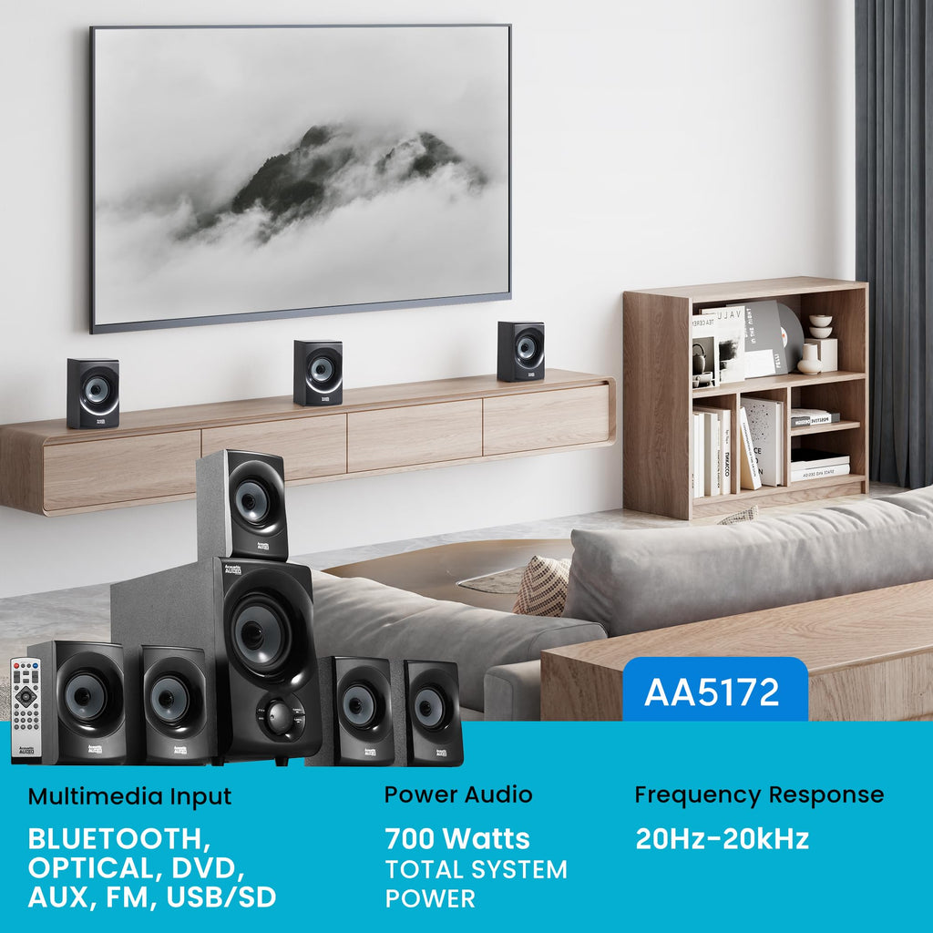 Acoustic Audio AA5170 Sistema de Bocinas Bluetooth 5.1 para Cine en Casa 700W con Subwoofer
