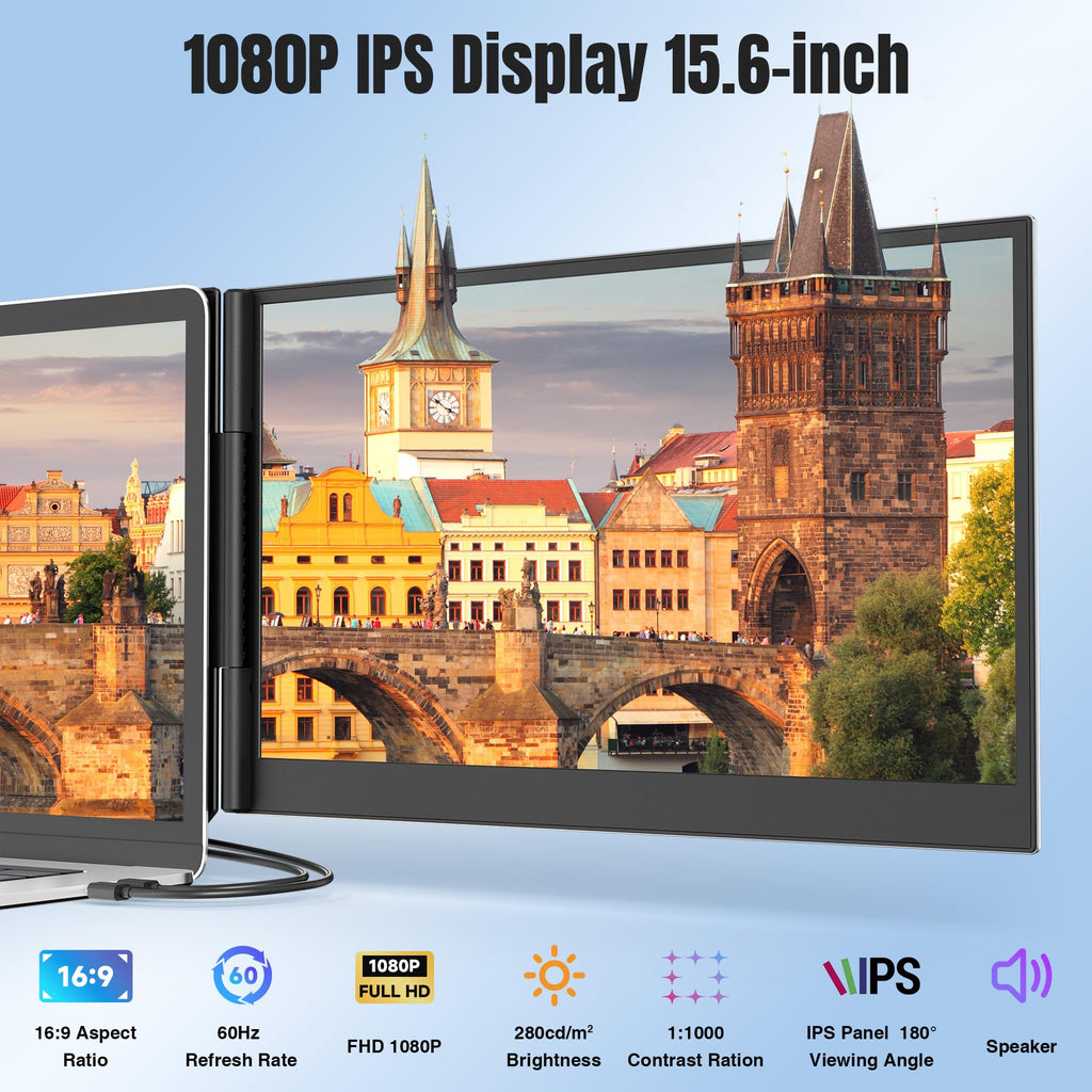 Laptop Screen Extender | 14" to 15.6" | FHD 1080P IPS | Dual & Triple Screen | USB-C HDMI