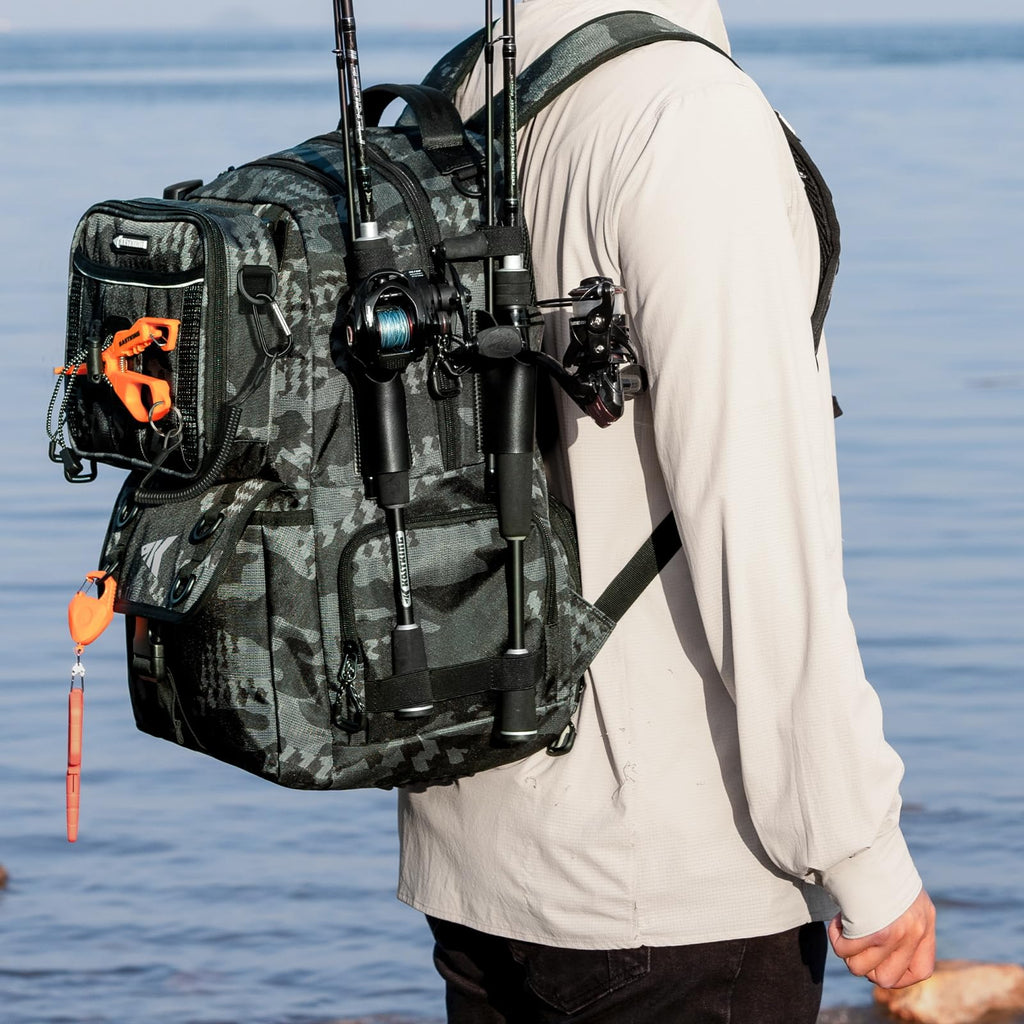 KastKing BaitSpace Mochila de Pesca 50L | Sistema Intercambiable, 2 Soportes para Cañas