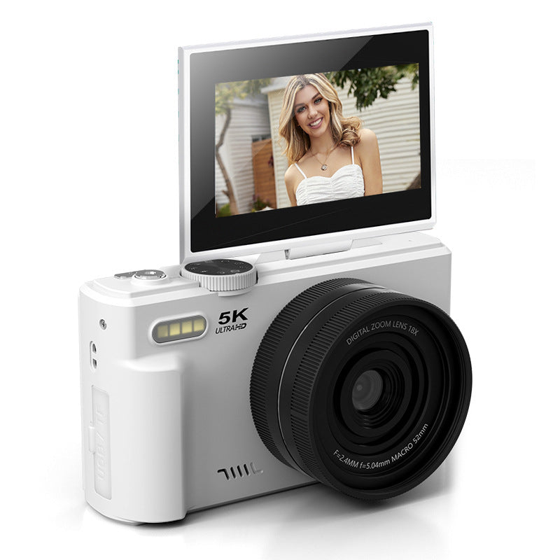 Cámara Digital 5K HD con Pantalla Abatible y WiFi – Filtro Belleza, Estabilización, Vlogging
