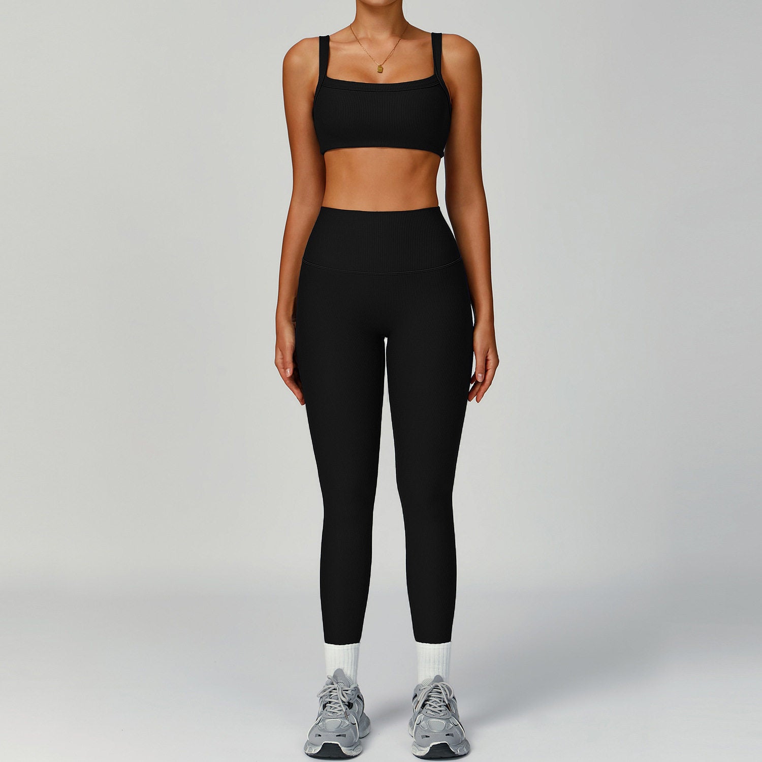 Conjunto Yoga Mujer 3 Piezas Acanalado 78% Nylon 22% Spandex Cintura Alta Quick-Dry Bra/Vest/Jacket + Shorts/Pants S-XL | Women Ribbed Yoga Outfit Set